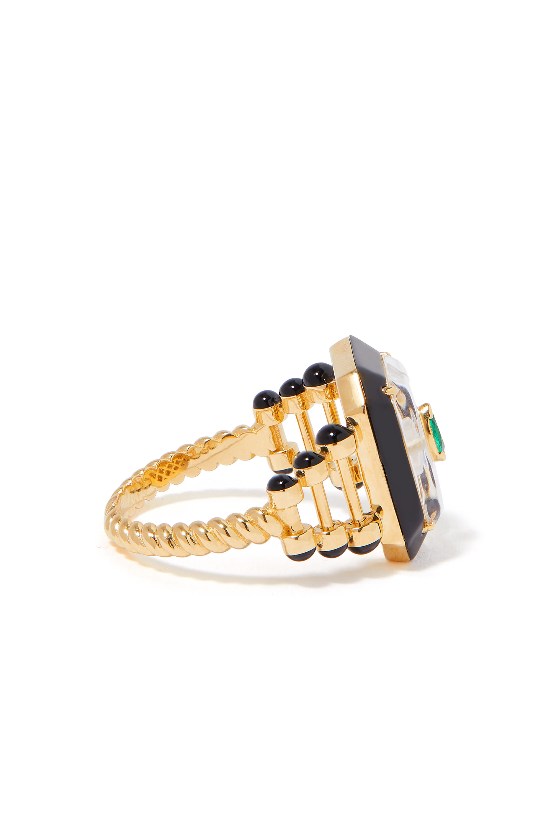 The Qabila Moment Ring, 18k Yellow Gold with Diamond & Emerald