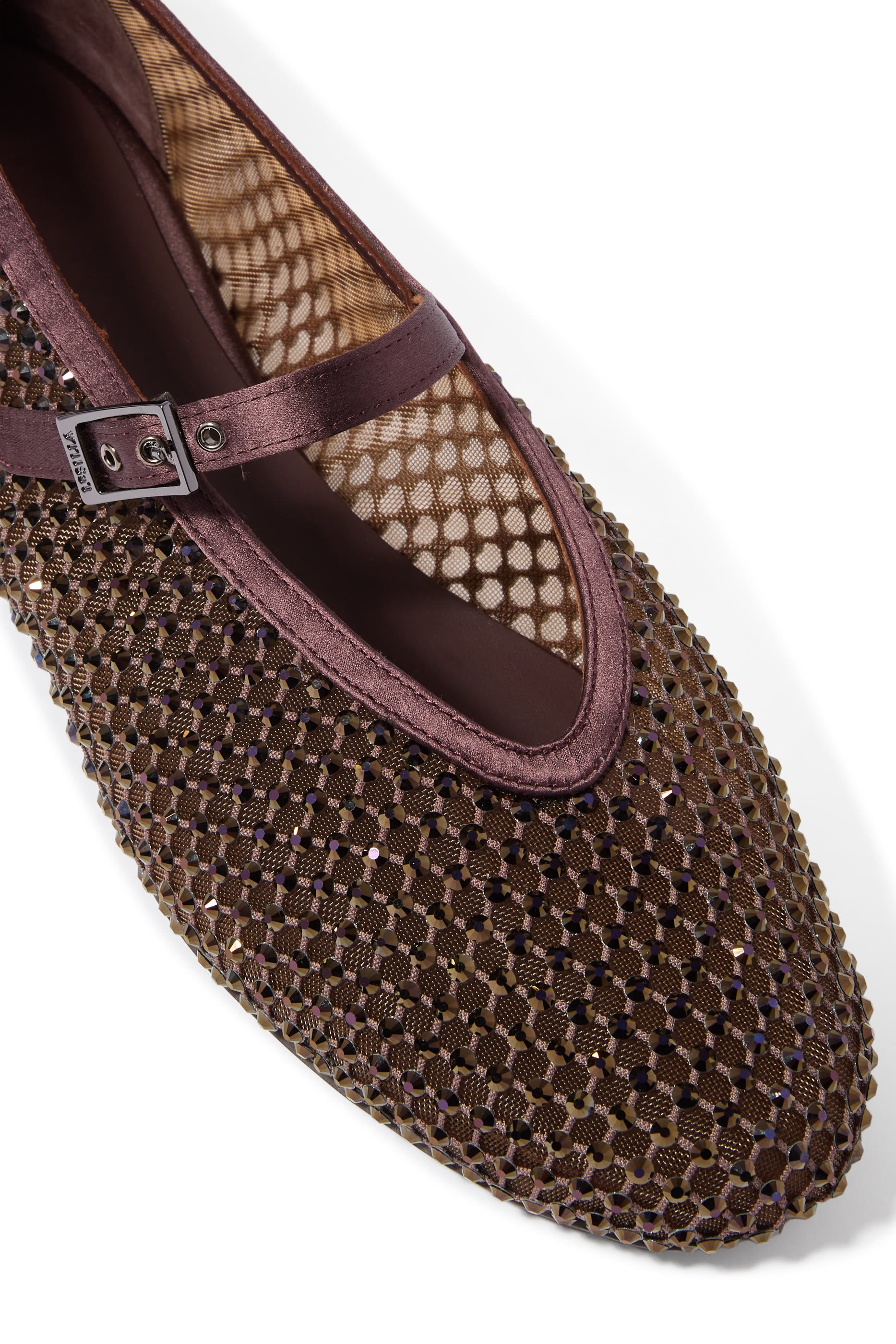 حذاء بالرينا بيوتر بنعل مسطح قماش شبكي مرصع بالكريستال