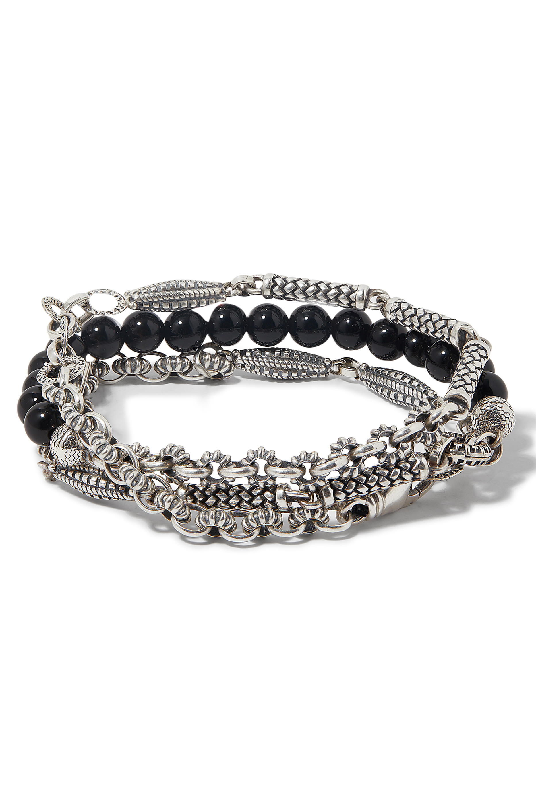 سوار بتصميم ملفوف بخرز، فضة استرلينية وعقيق أخضر