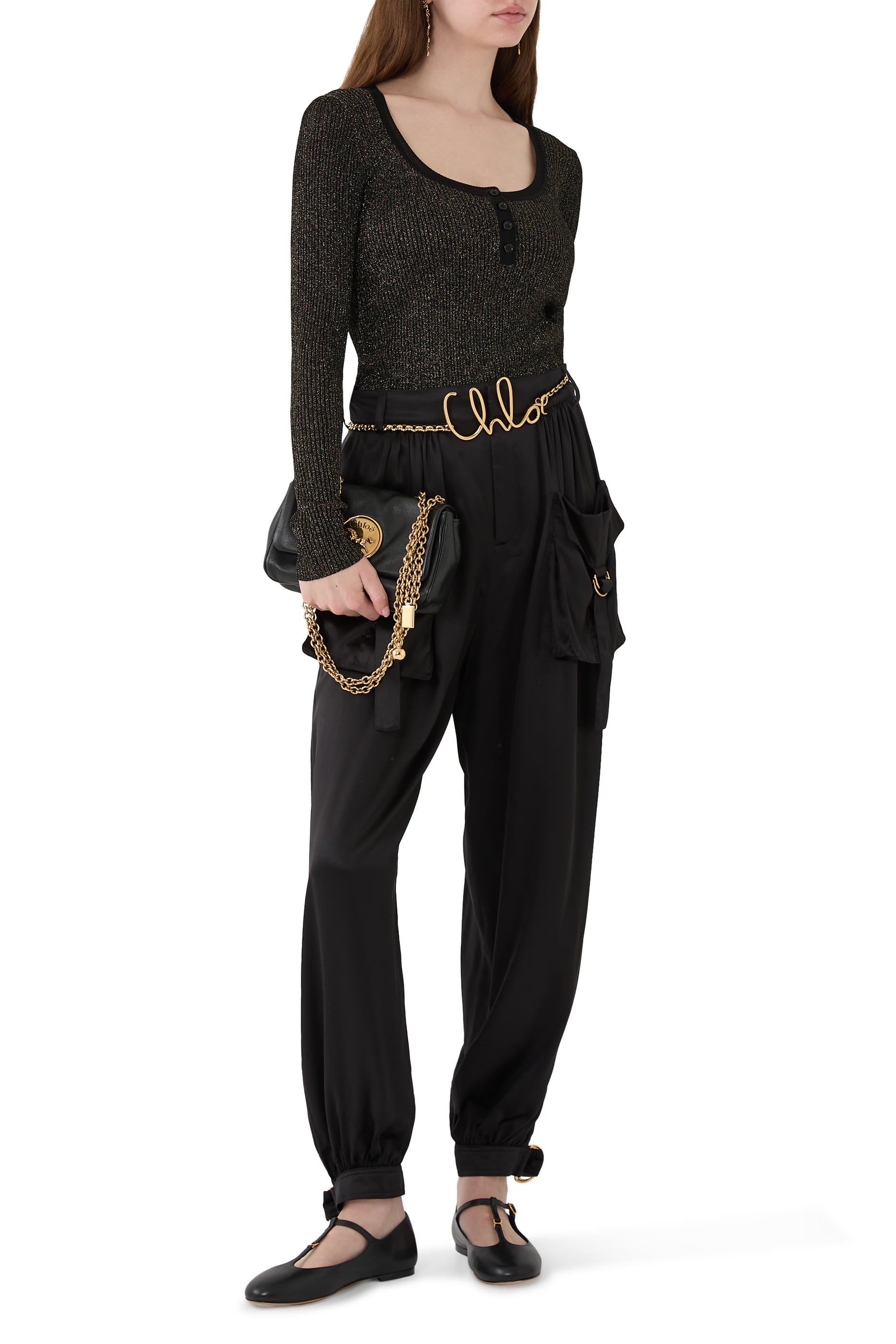 بلوزة بقصة ضيقة بأكمام طويلة نسيج صوف لوركس