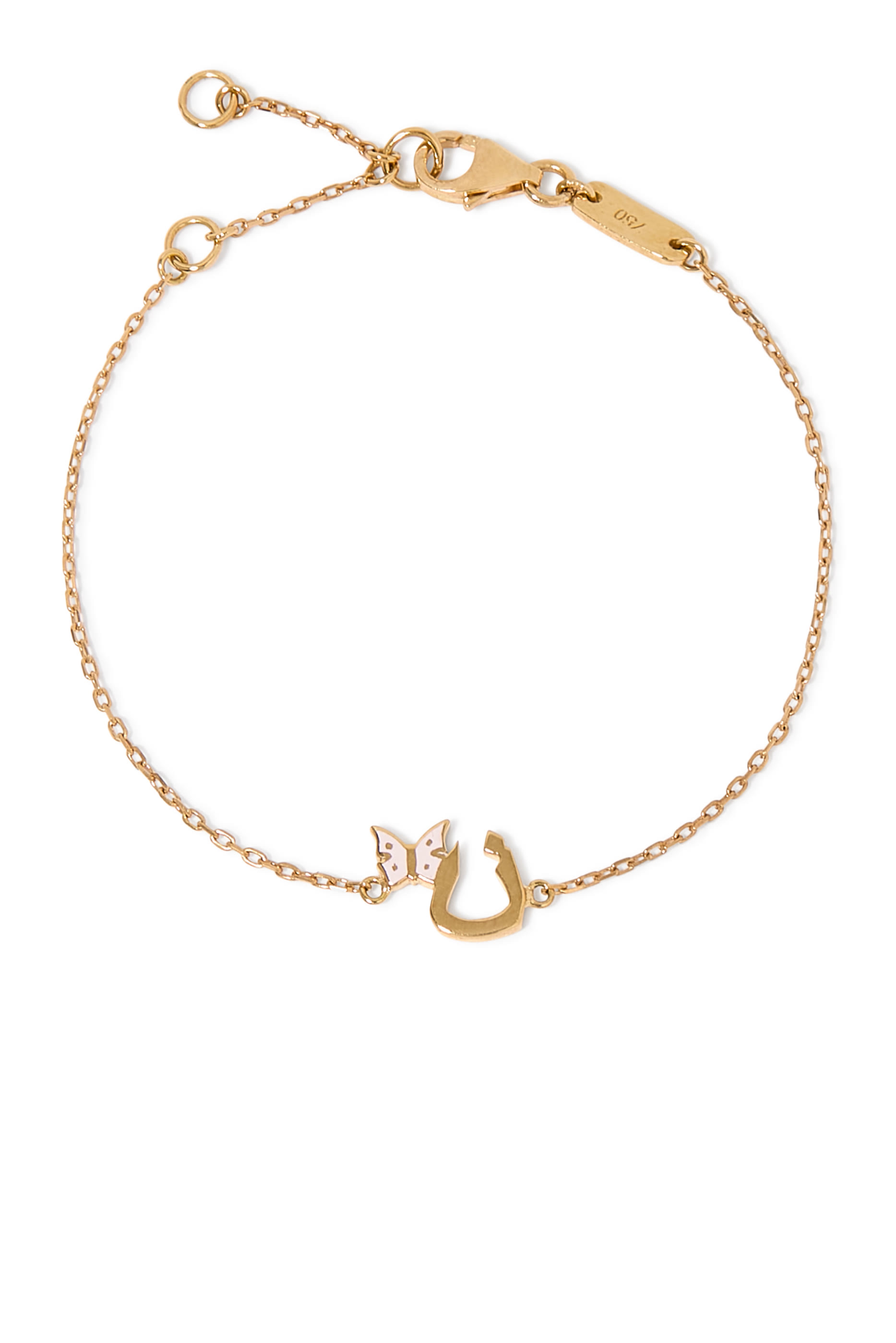 Kids Tiny Bling Butterfly Letter Noon Bracelet, 18k Yellow Gold & Enamel