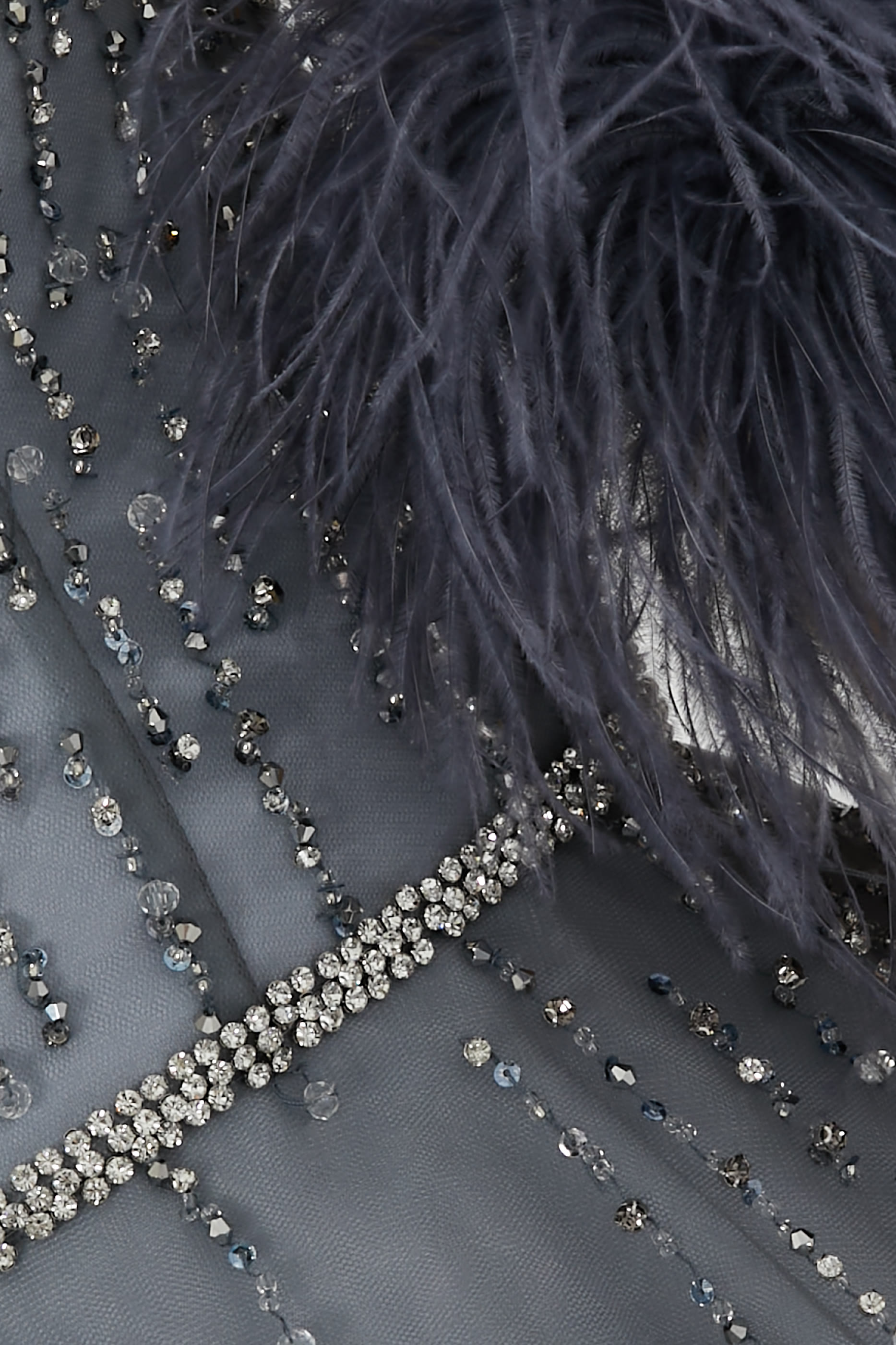 فستان مرصع بأحجار ومزين بريش