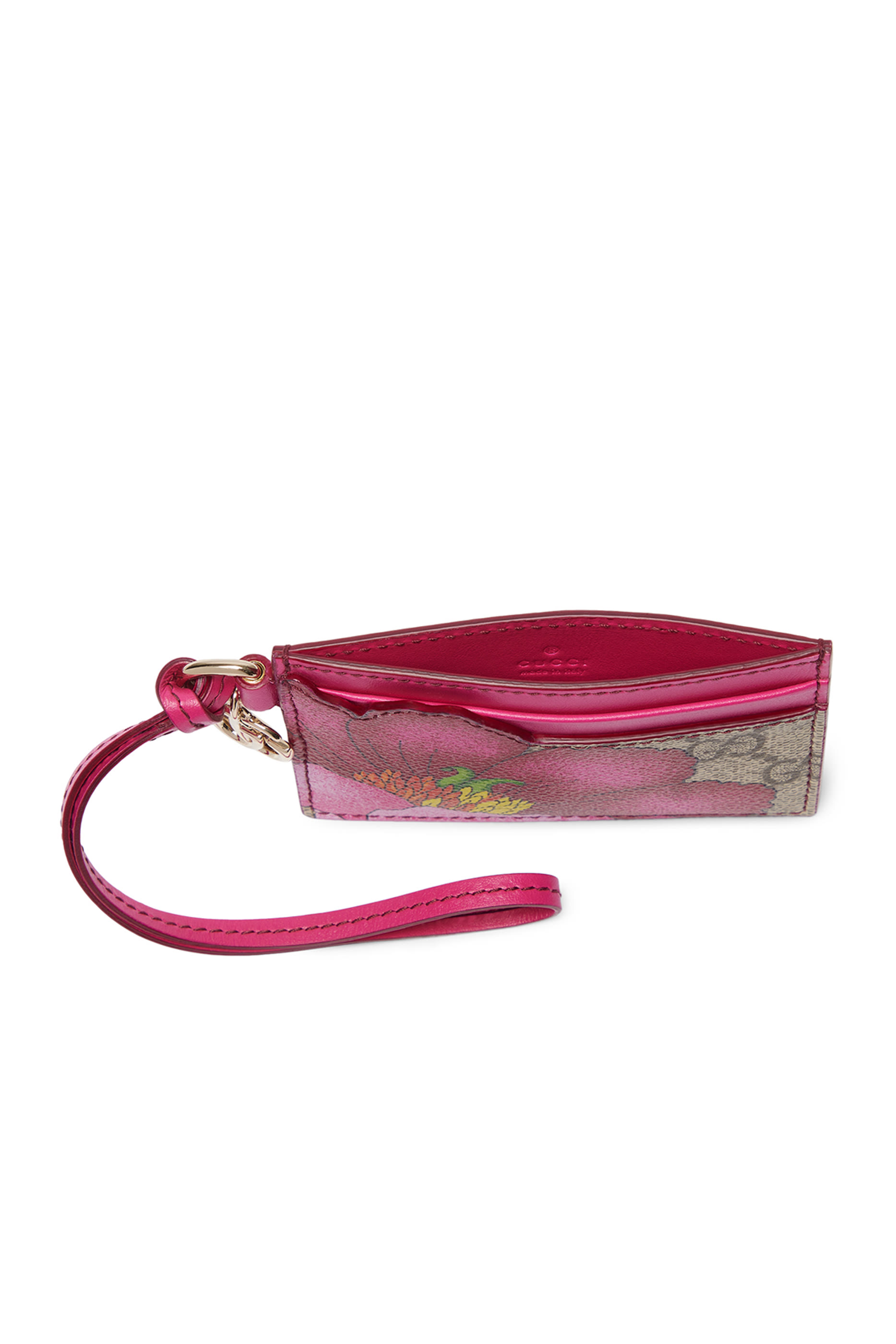 حافظة بطاقات مزينة بنقشة زهور وحرفي شعار الماركة