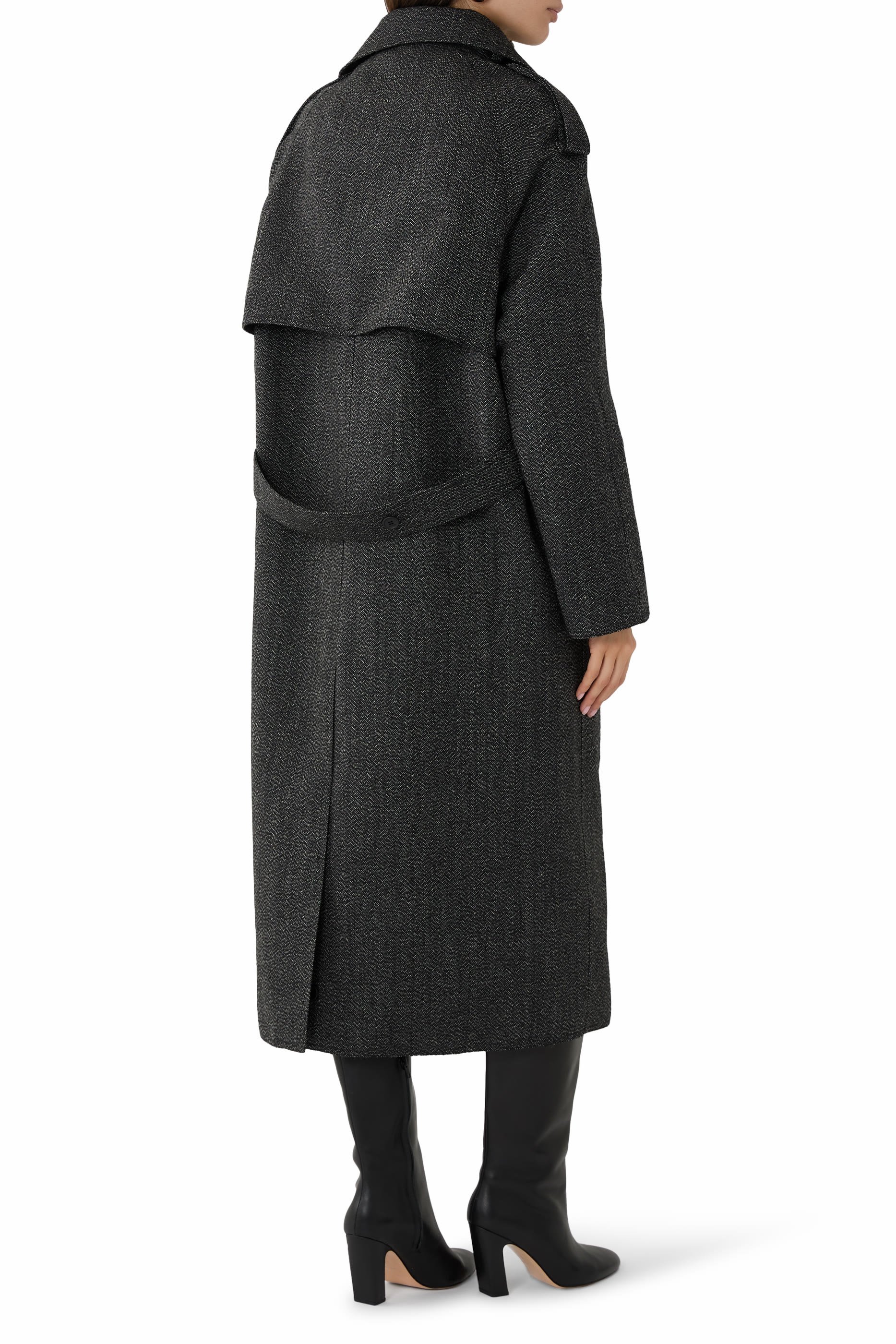 معطف ترنش بتفاصيل بتصميم مائل صوف مطاطي