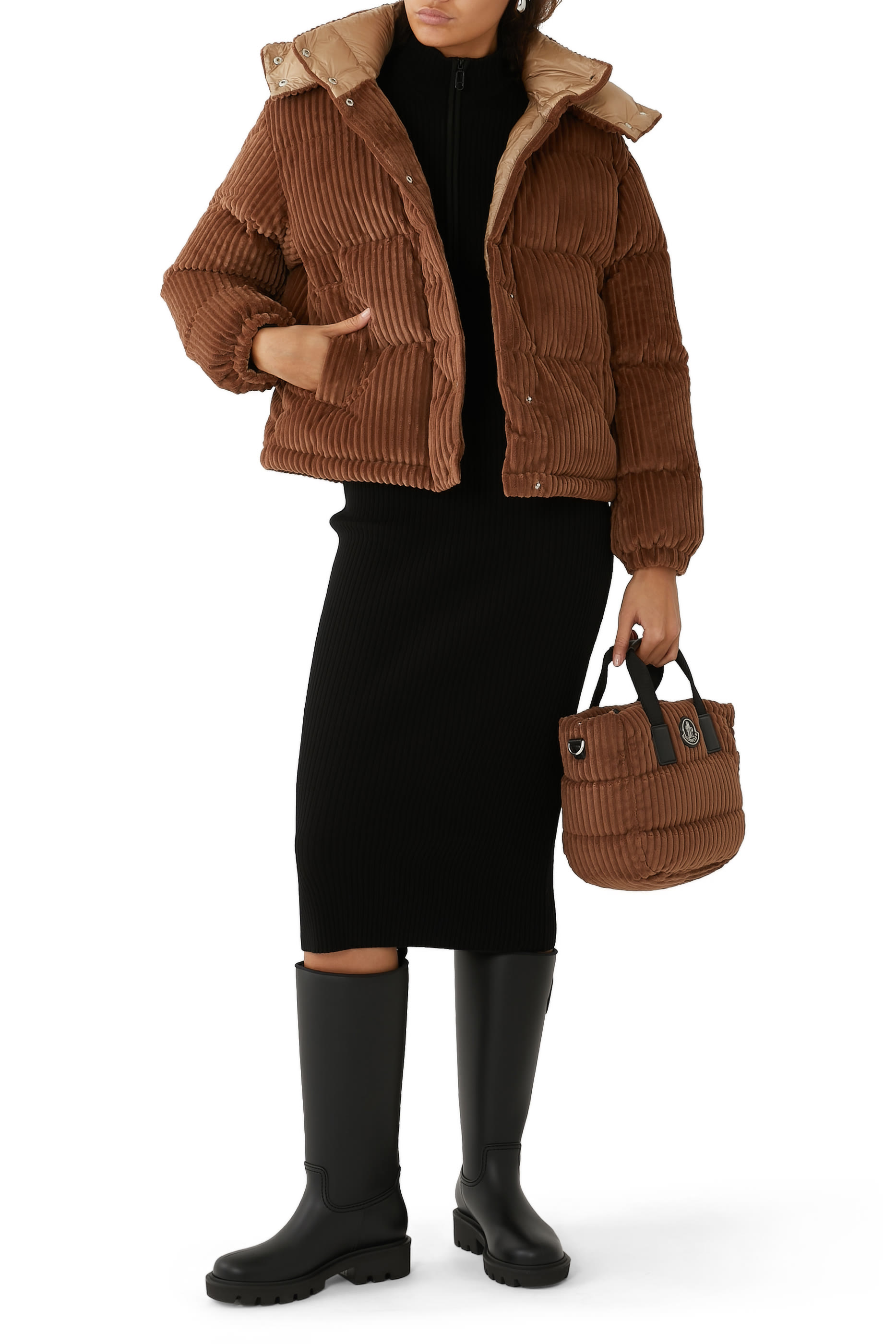 جاكيت داوس مبطن بالزغب قماش قطني مخملي مضلع