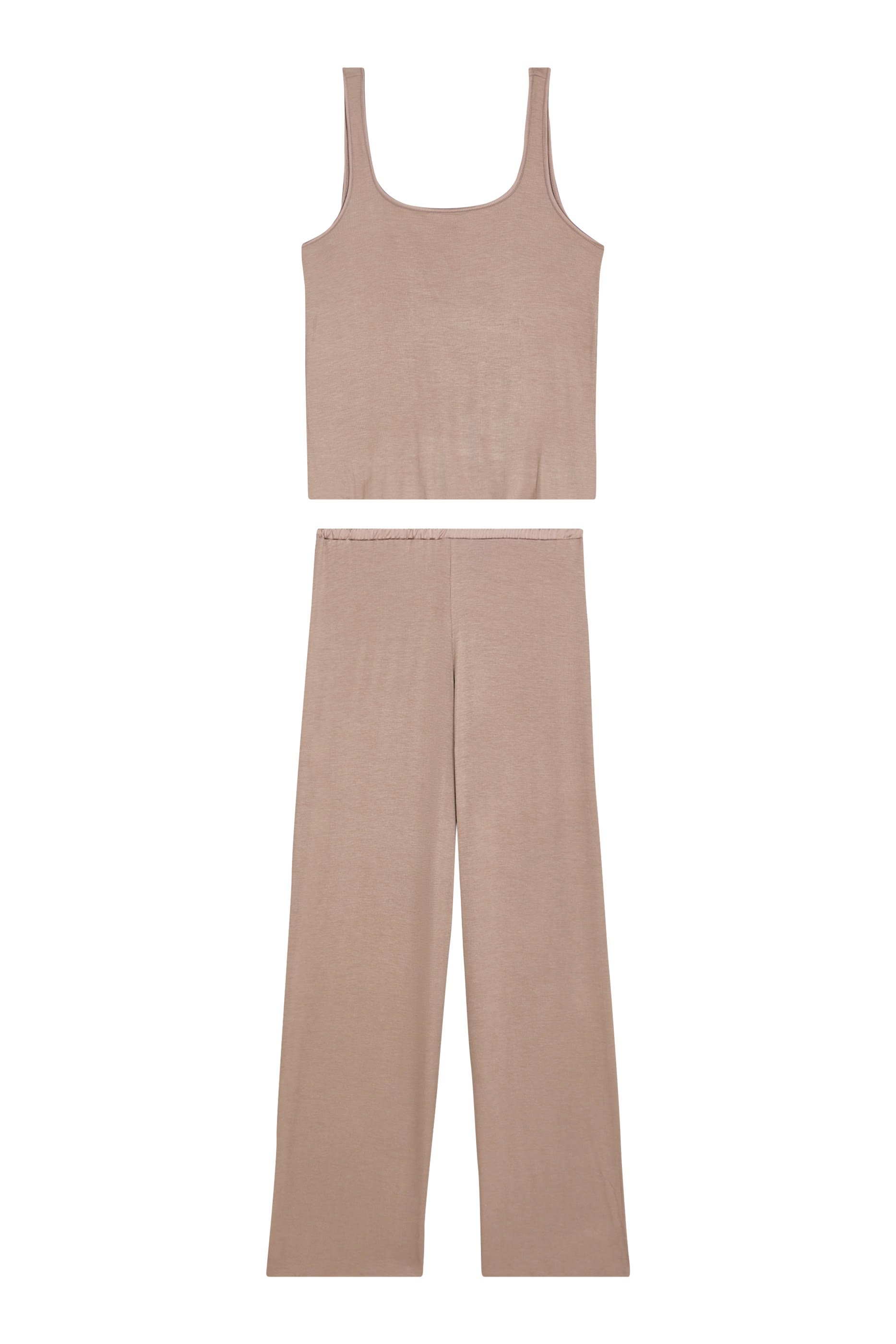 Jersey Ribbed Satin Trim Vest Pajama Set 