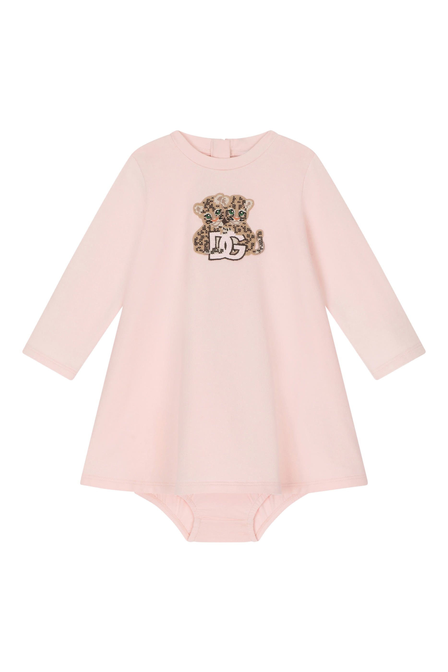 فستان متوسط الطول مزين كليا بنقشة شعار الماركة قماش متشابك للأطفال