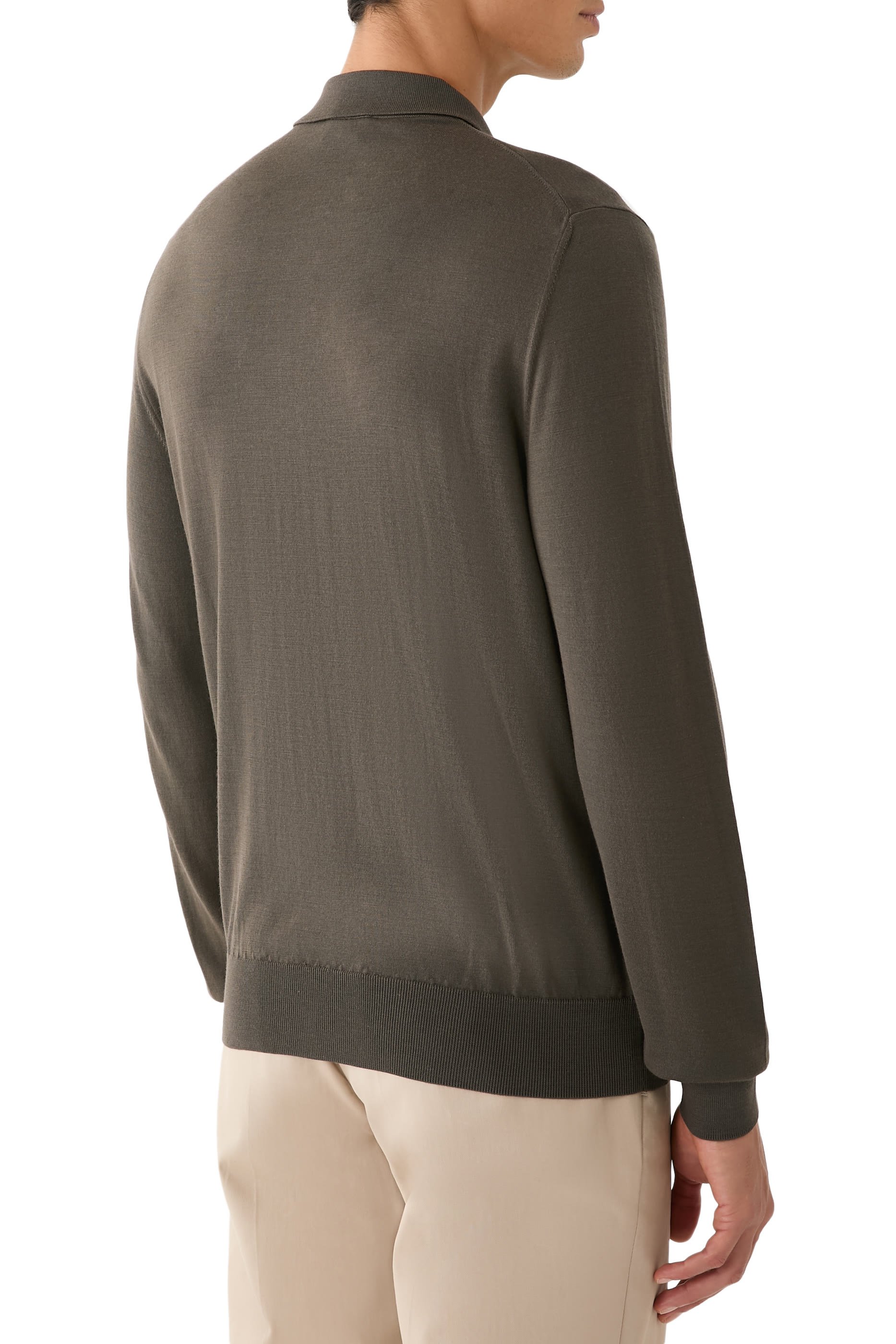 قميص بولو بأكمام طويلة مزيج حرير