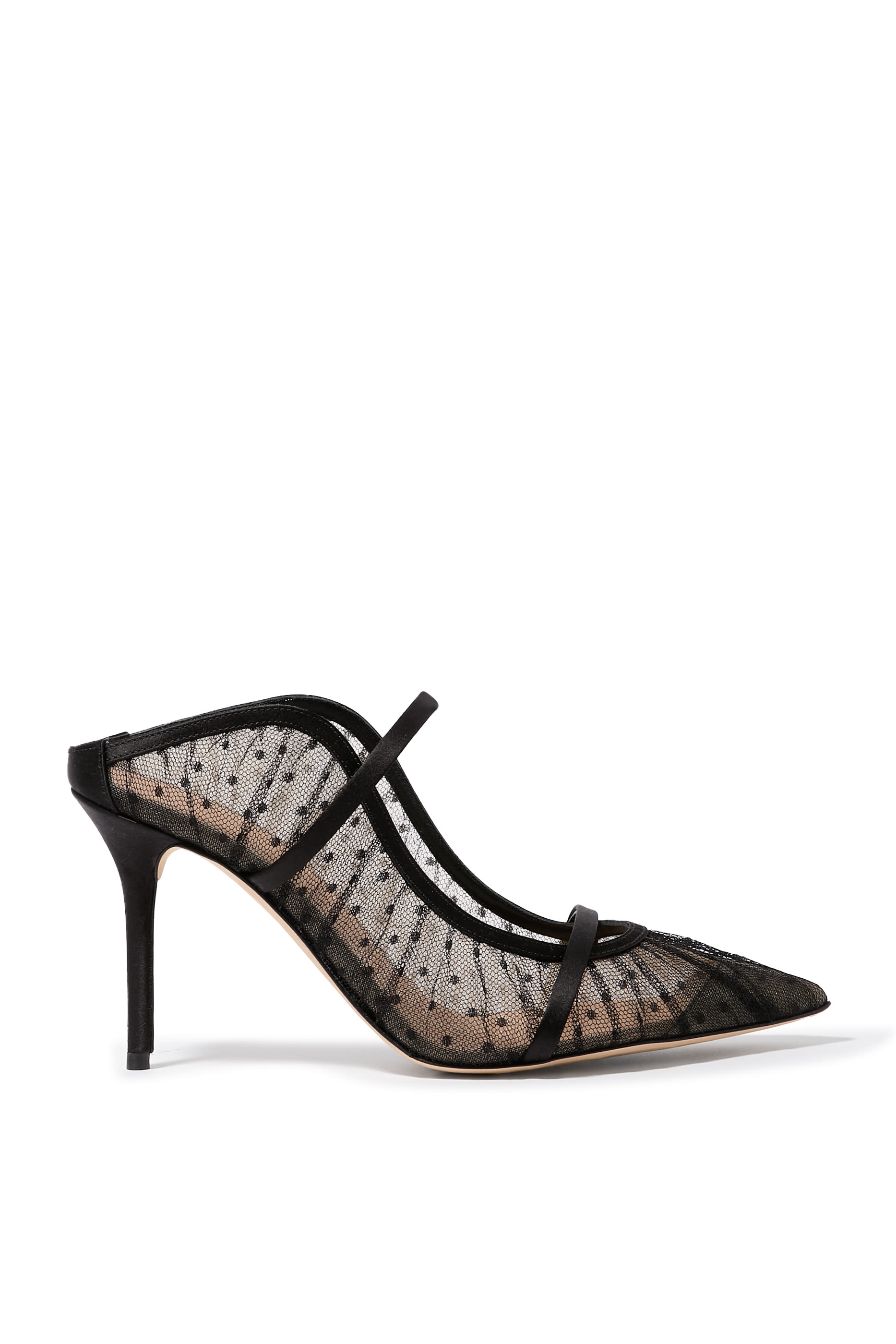 حذاء مفتوح من الخلف 85 بنقشة نقاط ستان/قماش شبكي