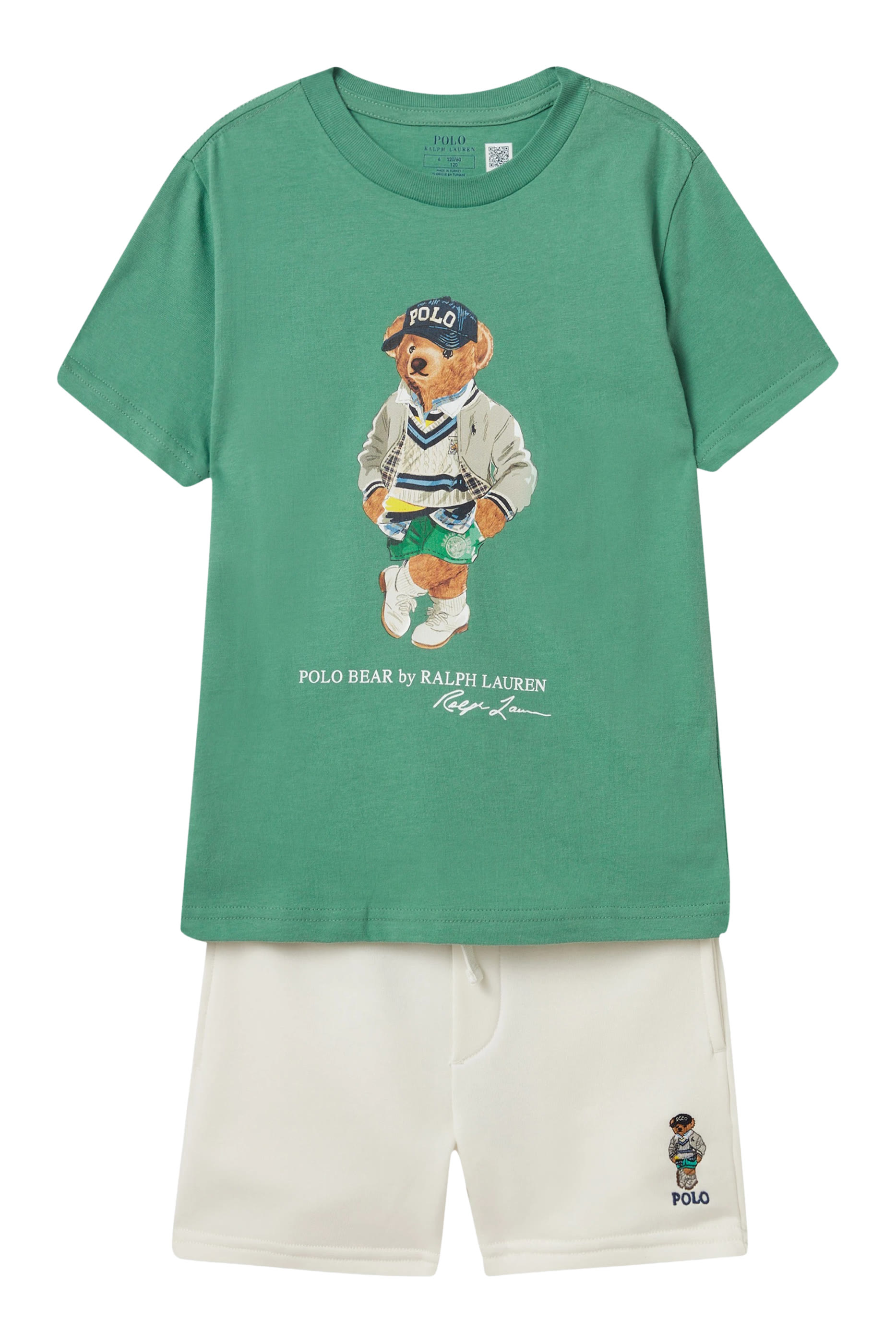 تيشيرت بنقشة الدب بولو قطن جرسيه للأطفال