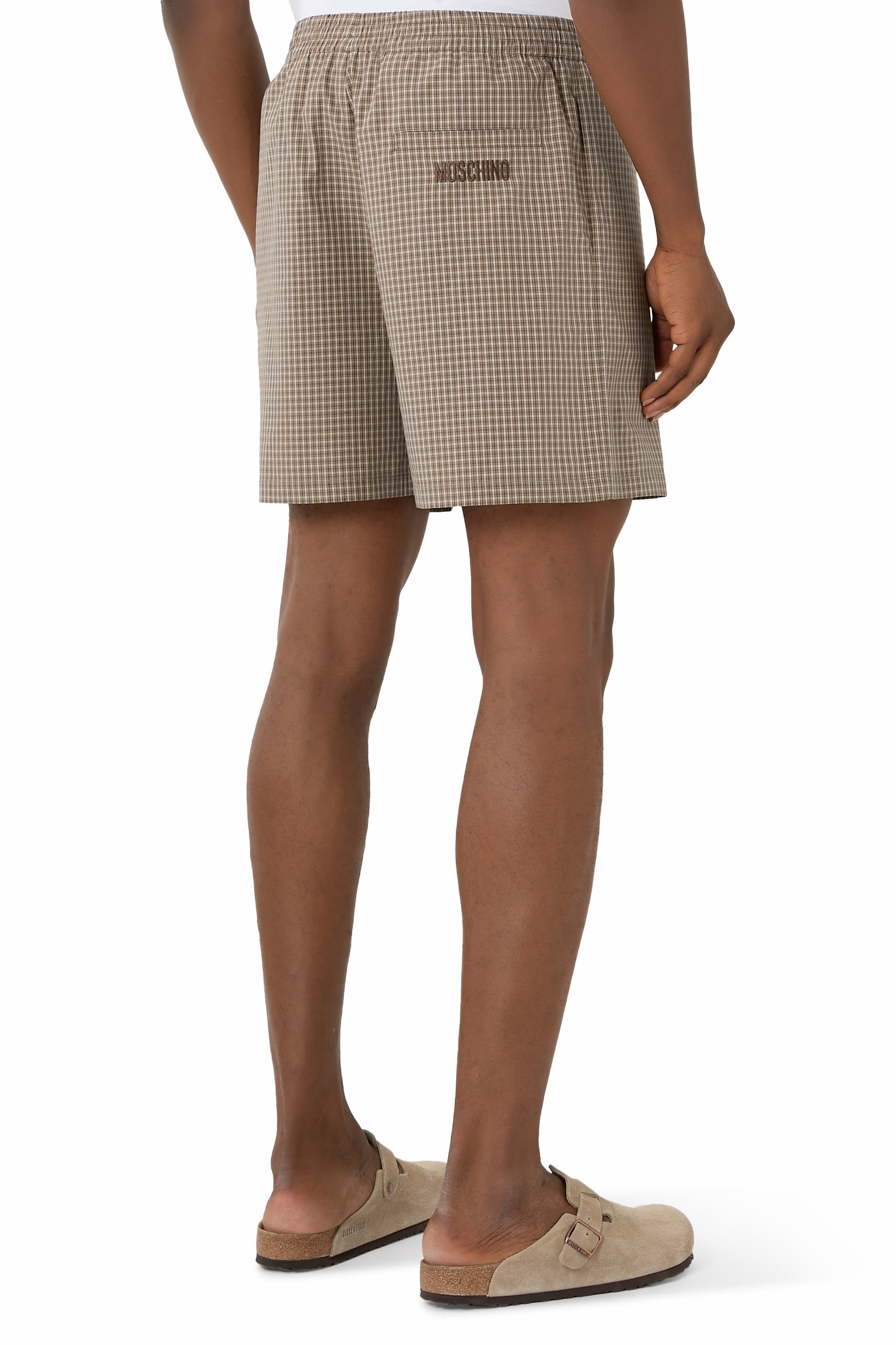 شورت بوبلين مخطط مطرز بنقشة أوزة