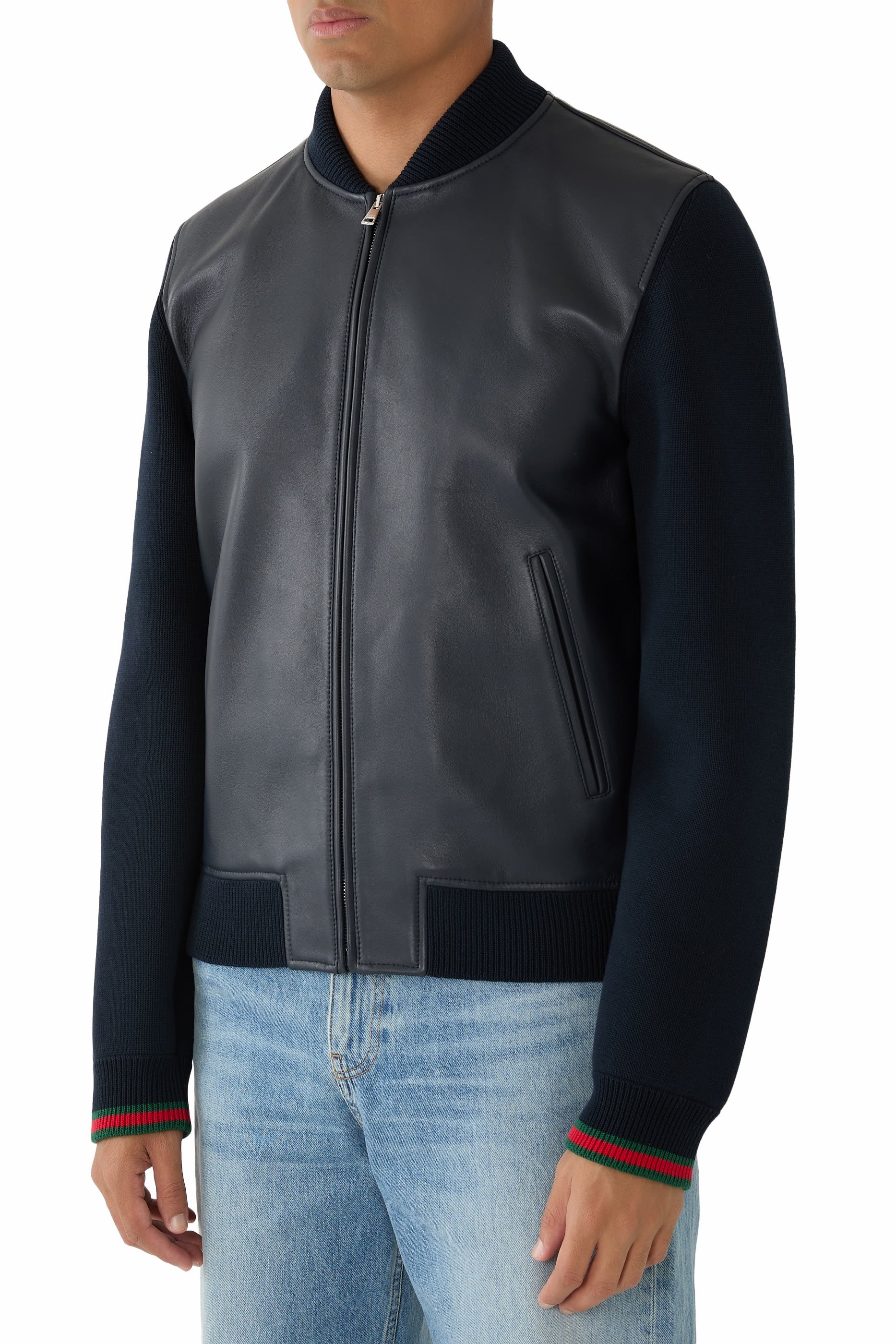 جاكيت بومبر جلد نابا ونسيج