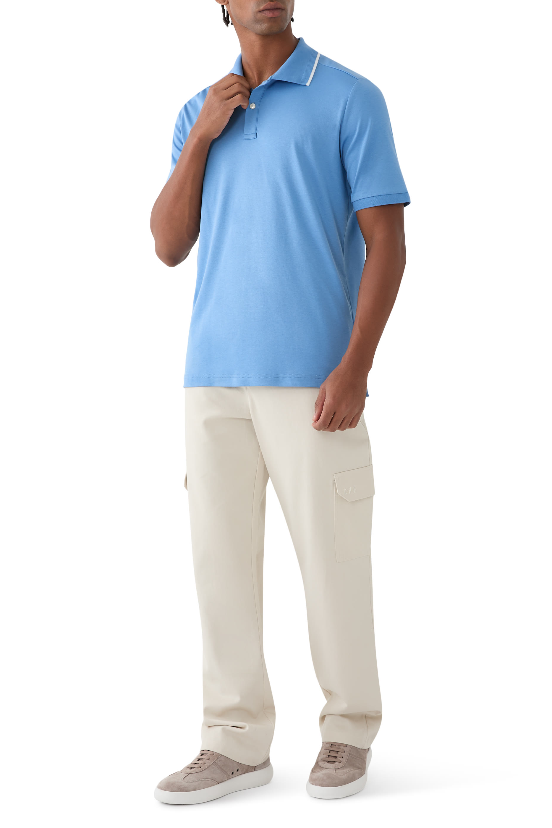 قميص بولو بحواف بلون مغاير قطن متشابك