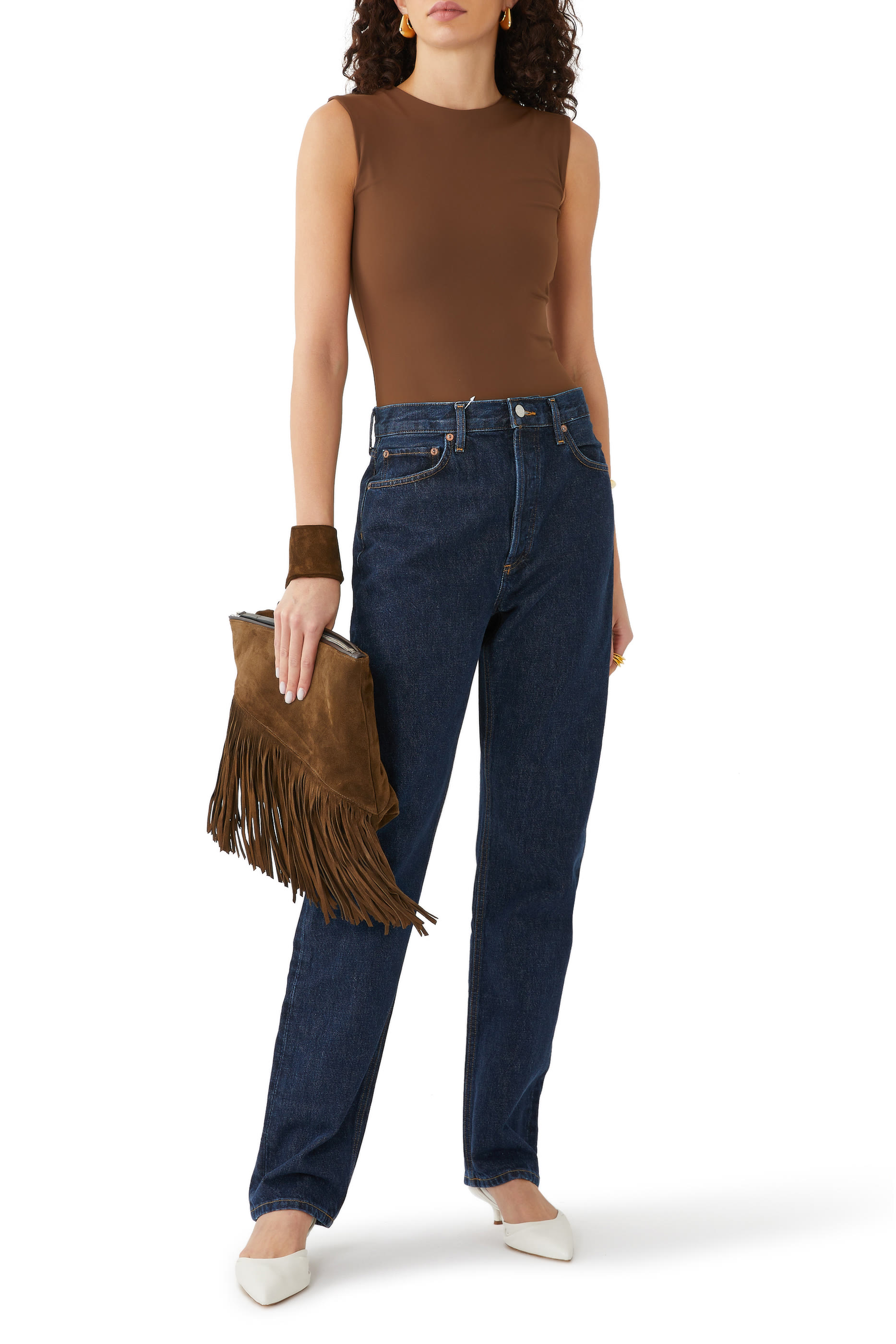 بنطال ناينتيز بخصر مرتفع مزموم وقصة مستقيمة