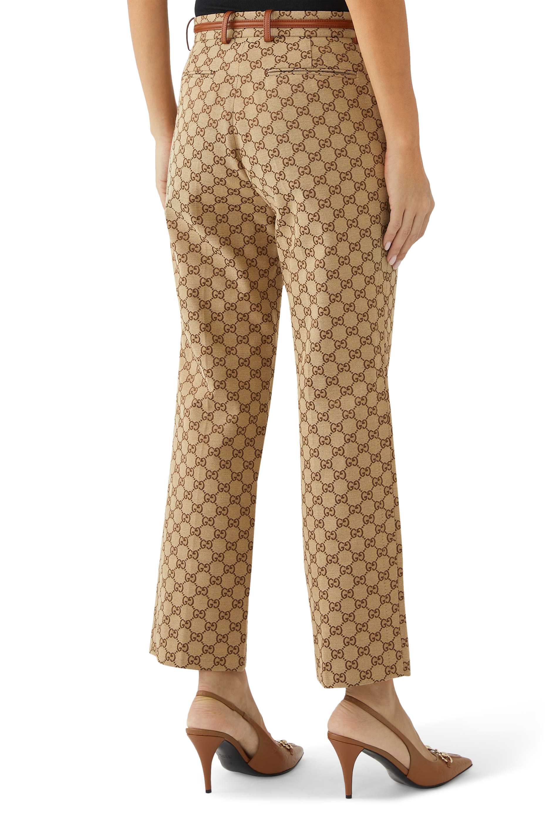 بنطال بنقشة حرفي شعار الماركة وحلية لجام حصان قماش قنب