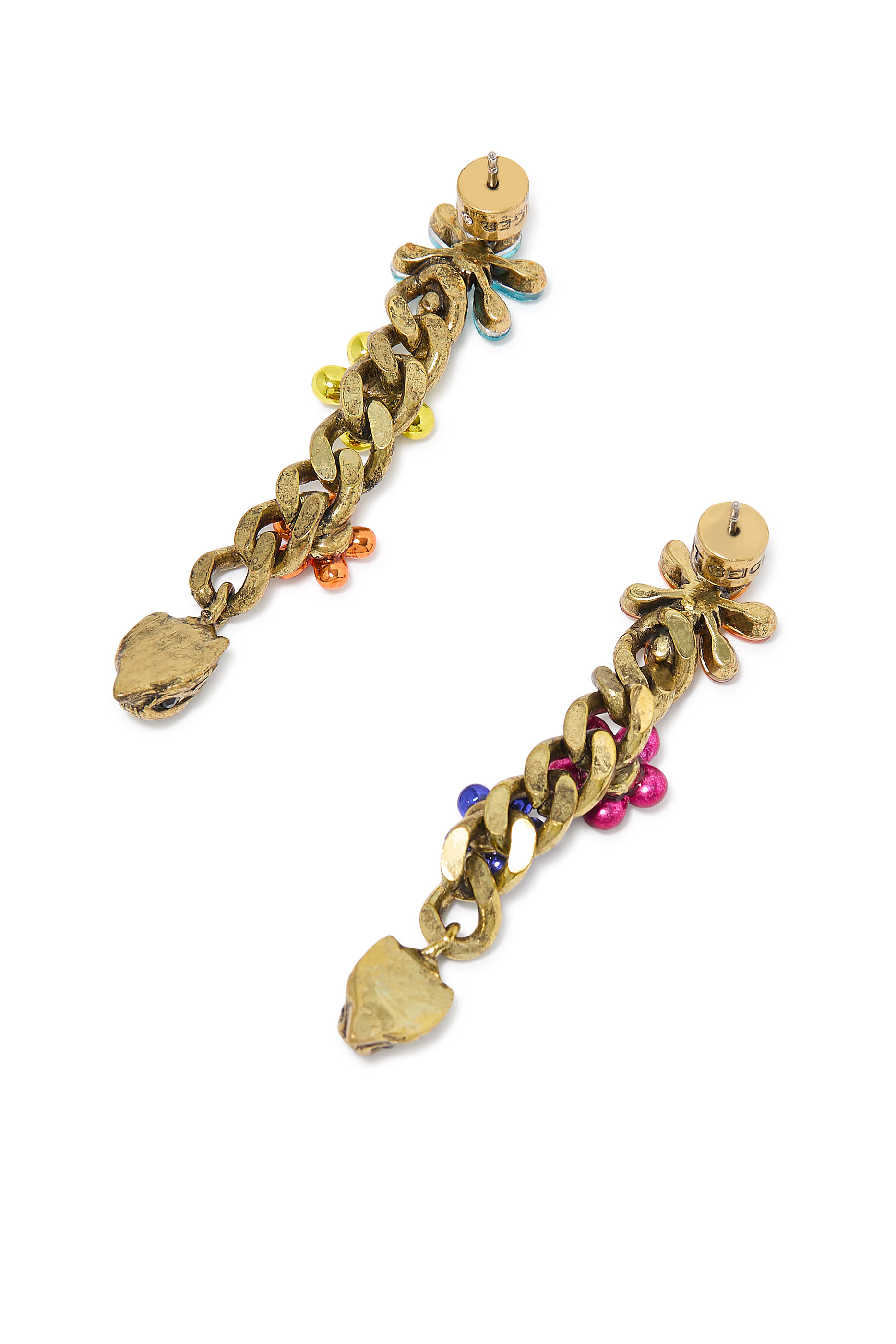 أقراط متدلية بتصميم شعار الماركة مزين بزهور نحاس