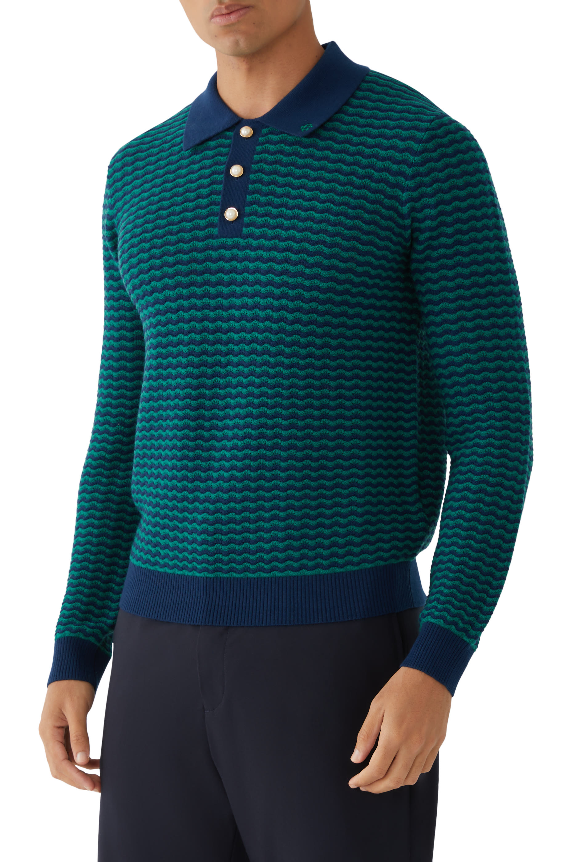 قميص بولو بنمط مموج قصير