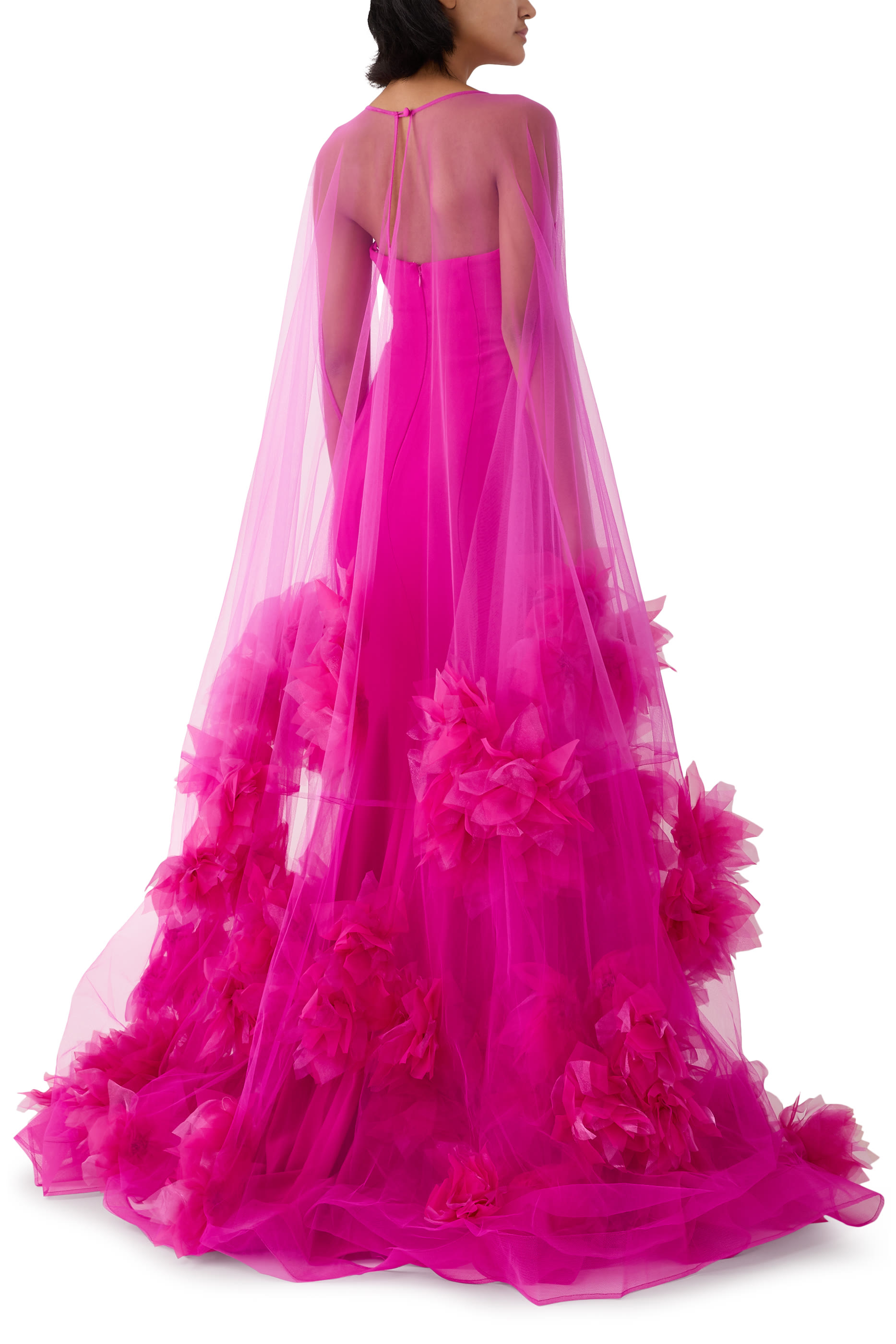 فستان سهرة بلا حمالات تول بزهور بملمس بارز