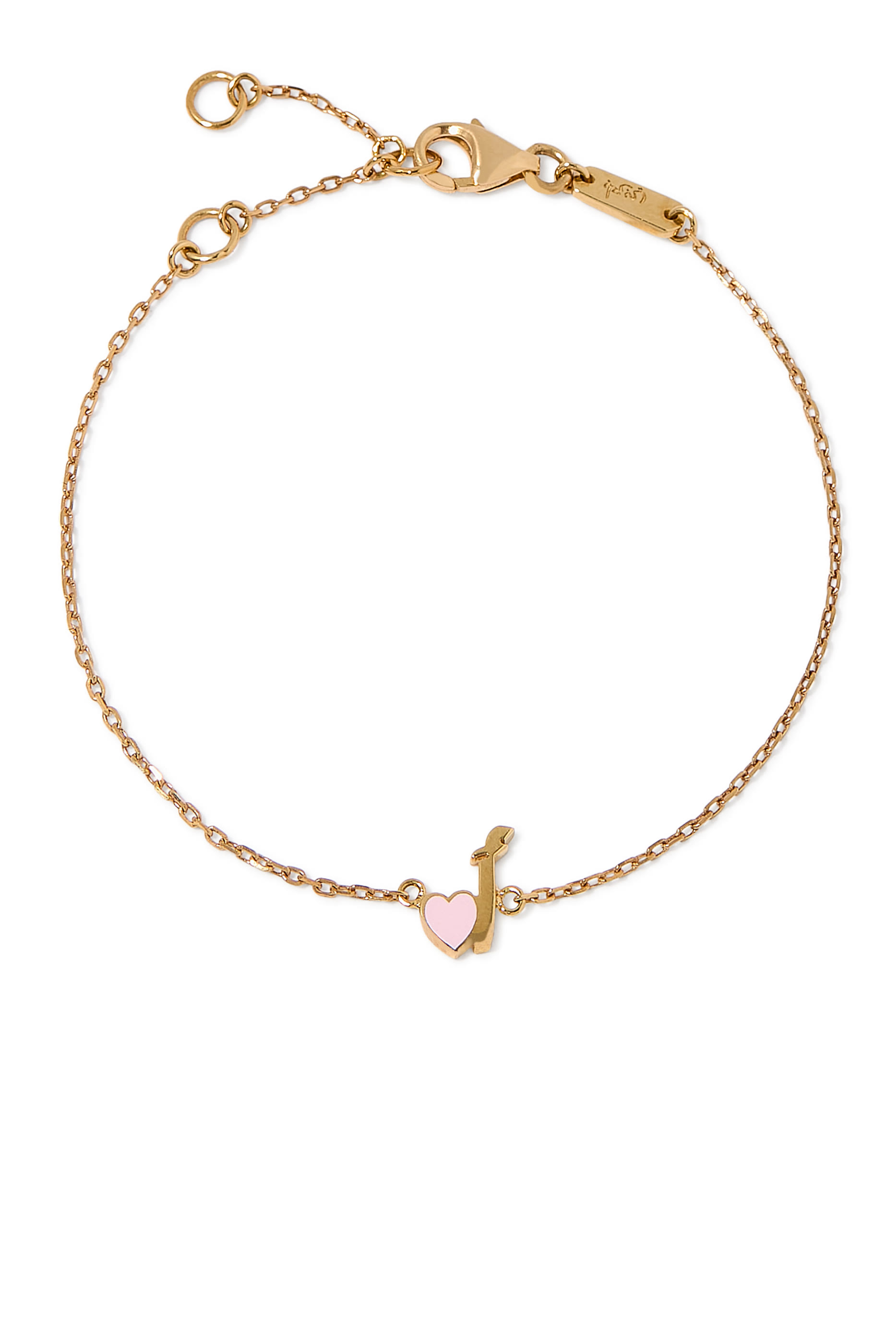 Kids Tiny Bling Heart Letter Alef Bracelet, 18k Yellow Gold & Enamel