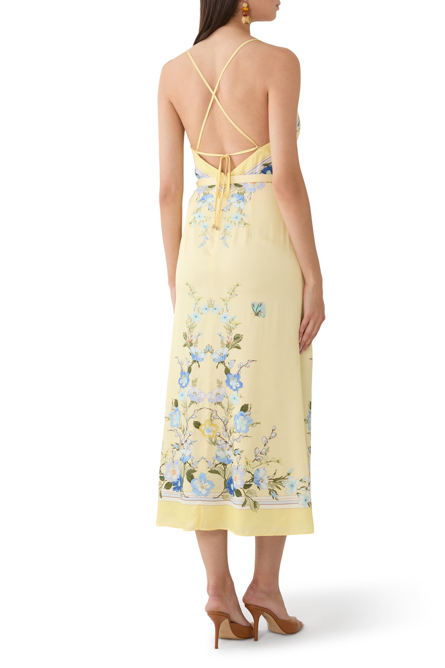 فستان بنقشة أزهار متوسط الطول