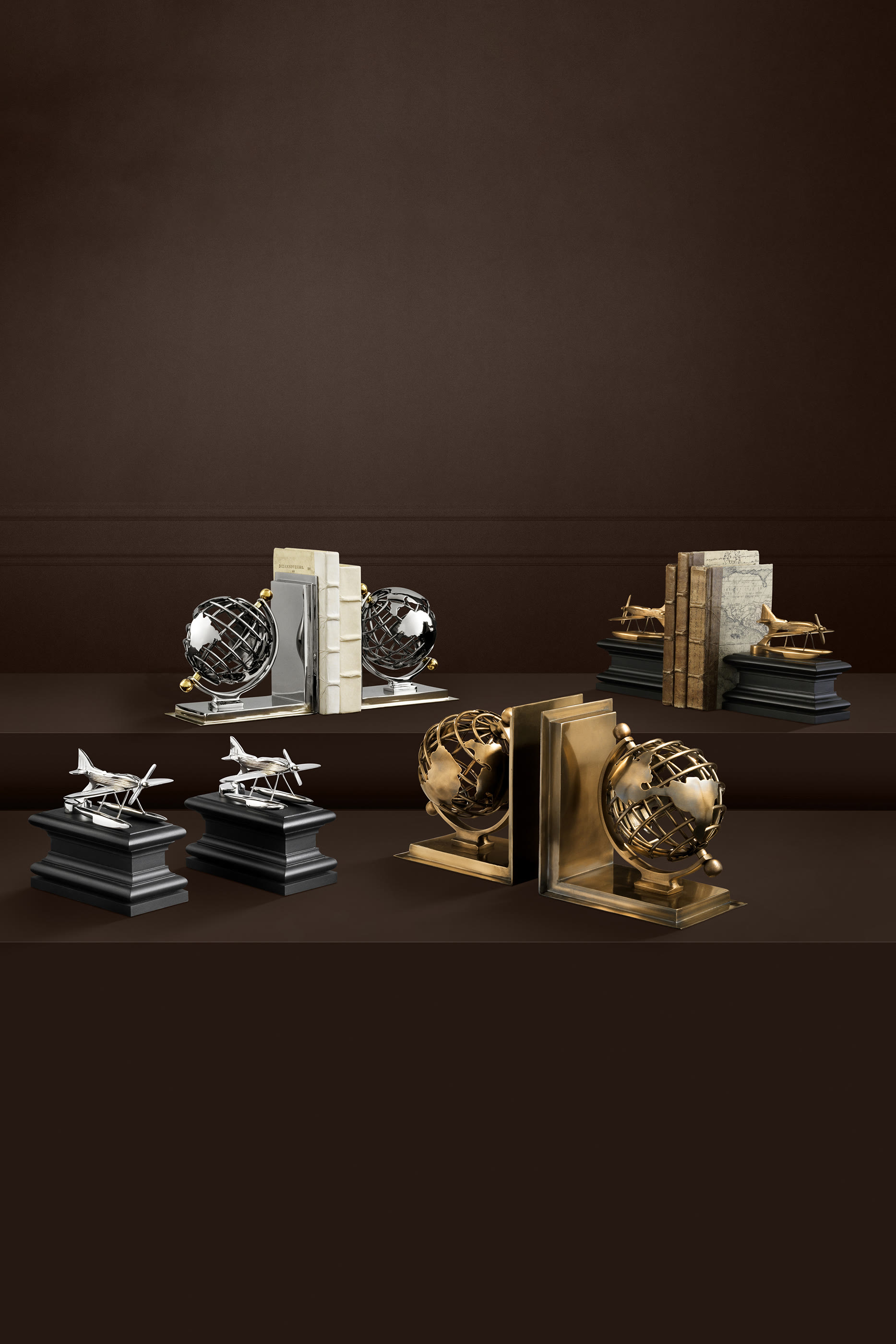 طقم مسند كتب بتصميم كرة الأرض قطعتين