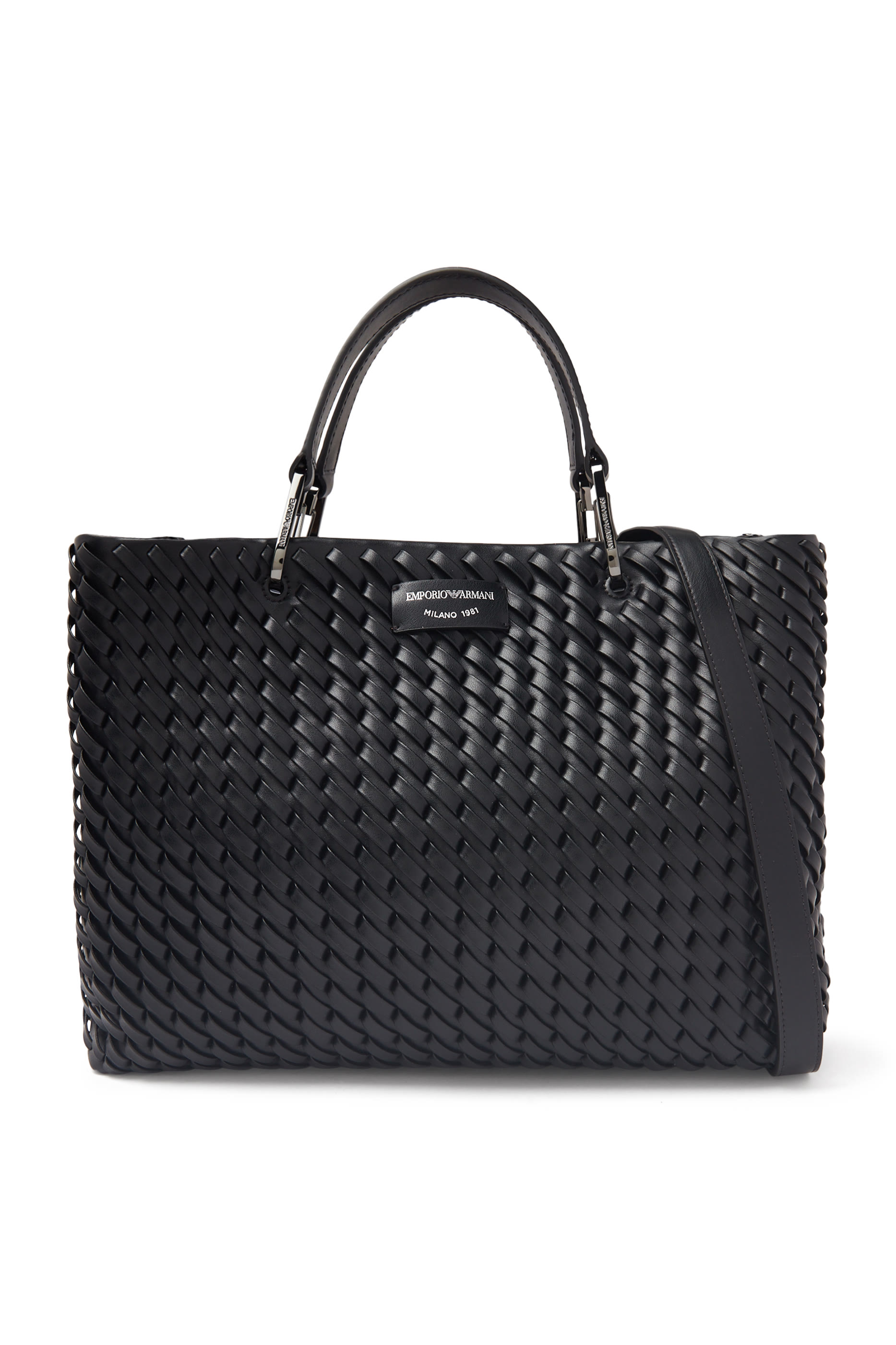 حقيبة يد بشعار الماركة بتصميم متشابك