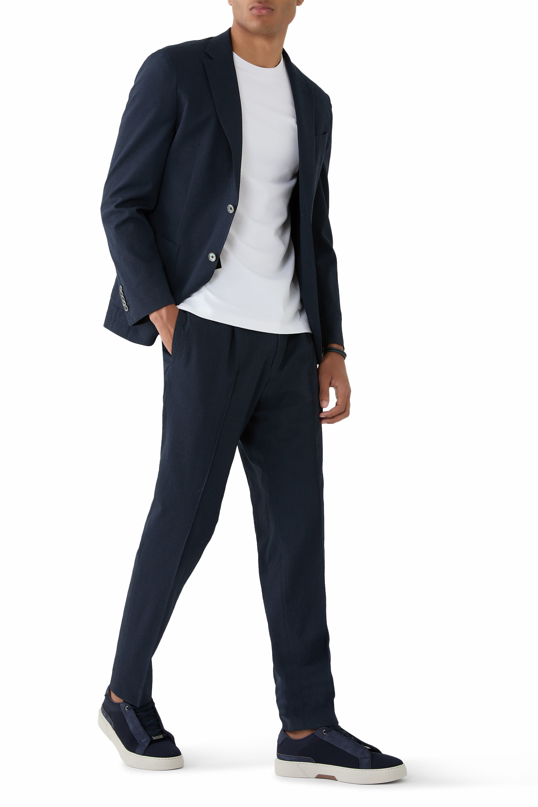 تيشيرت بقصة عادية  قماش سيرساكر وقطن