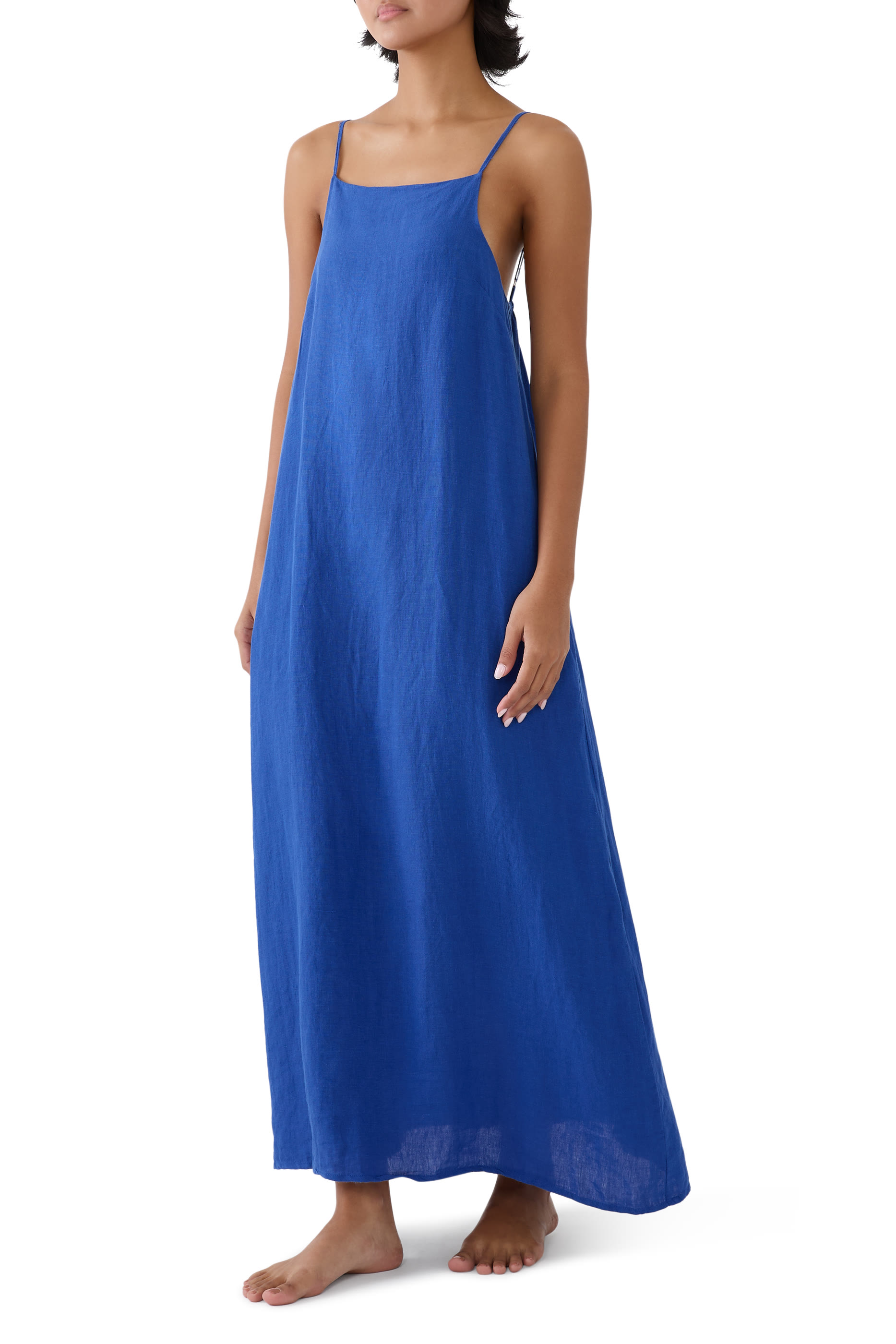 فستان نوم سهل الارتداء بياقة مربعة كتان