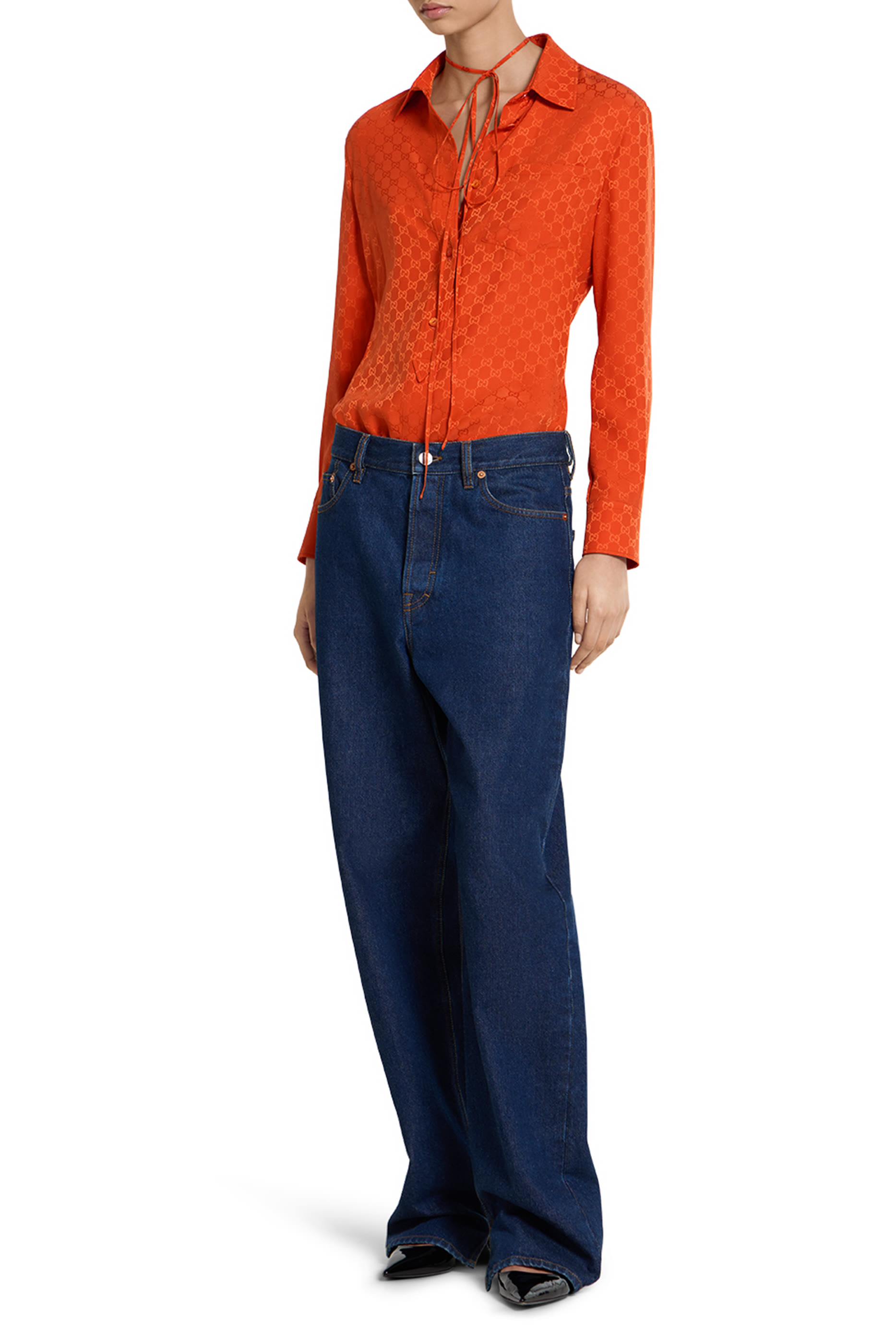 قميص مزبن بشعار الماركة حرير جاكار