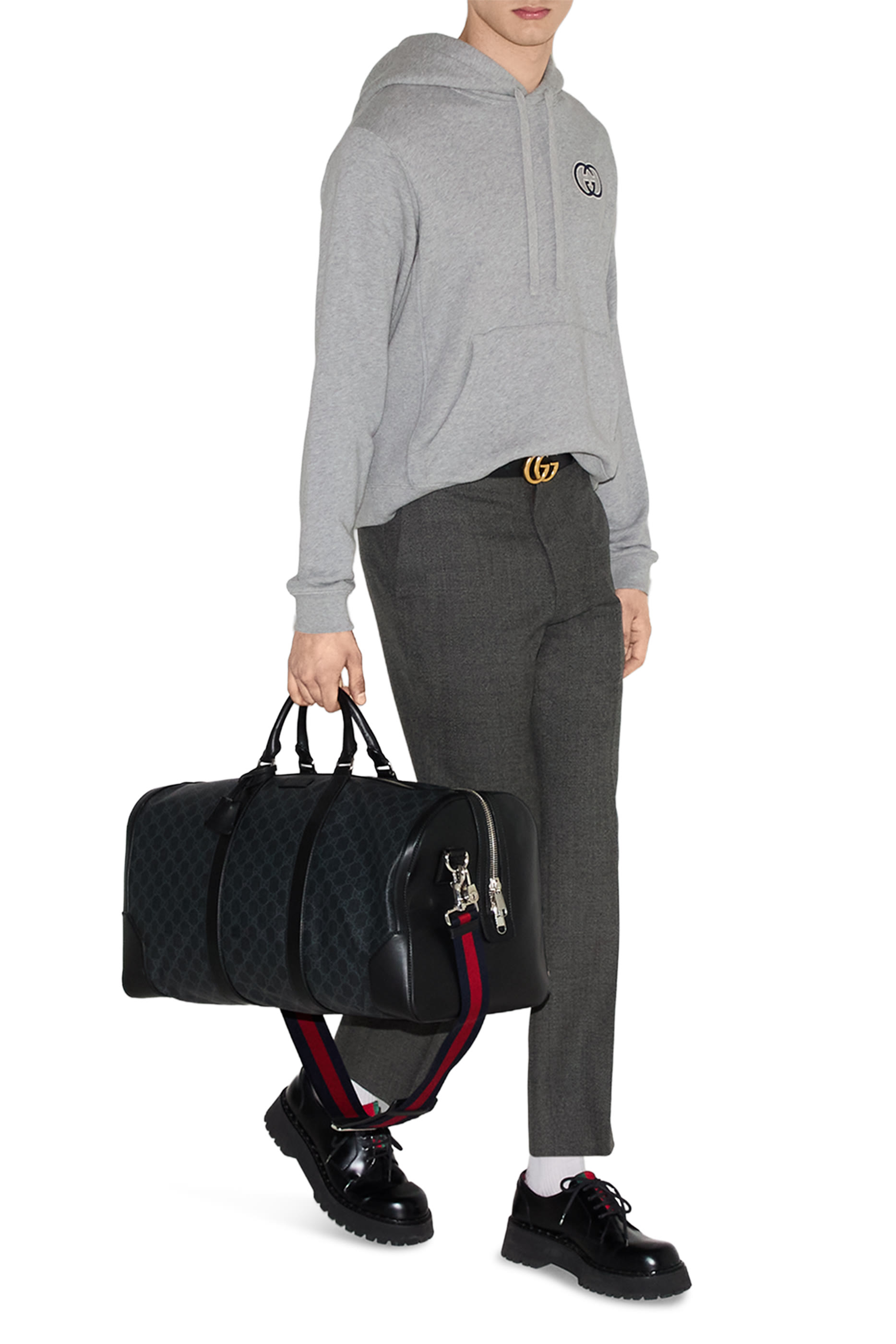 حقيبة دافل متوسطة بنقشة حرفي شعار الماركة