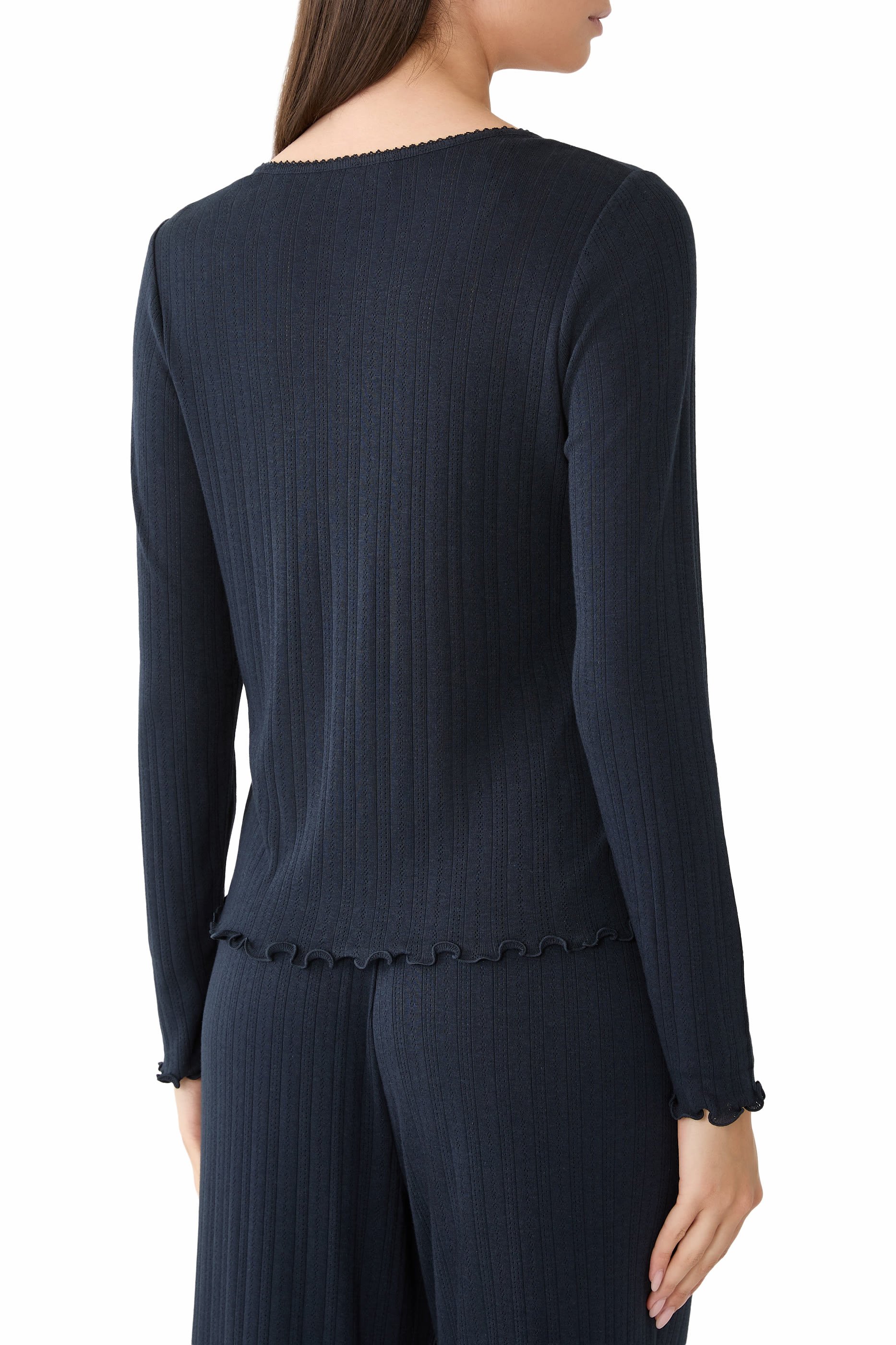 Pointelle Button Through Henley PJ Top 