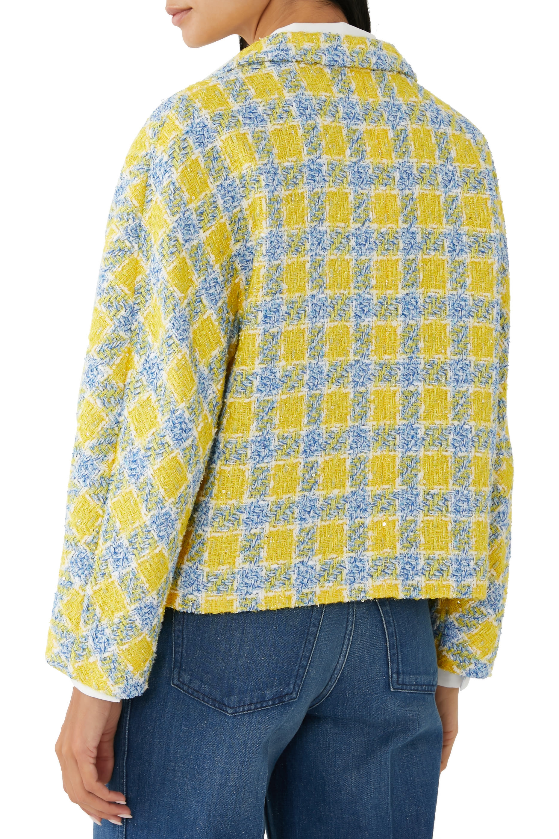 جاكيت بنقشة مربعات تويد لامع