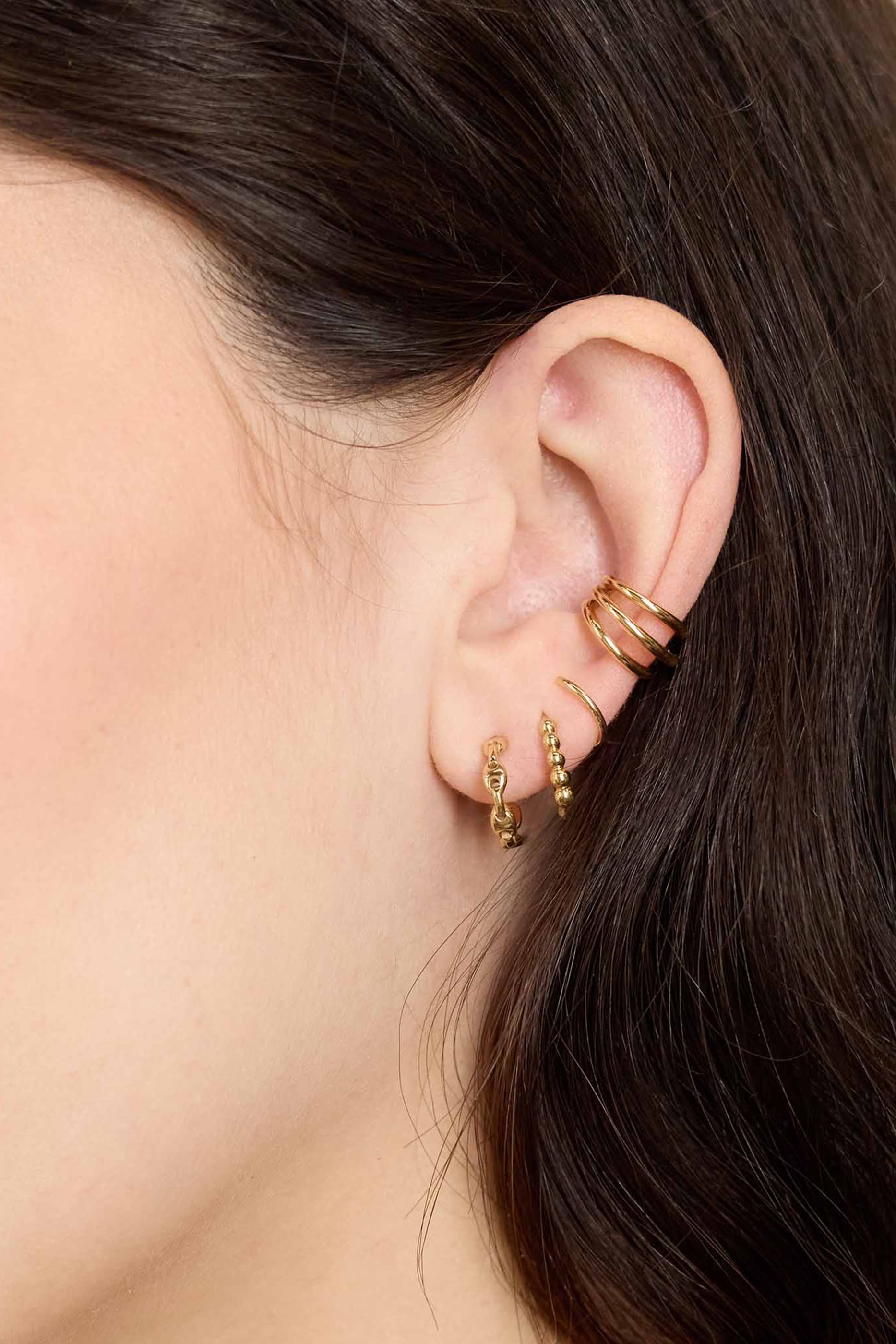 أقراط دائرية هاجي مارينر صغيرة بتصميم سلسلة، ذهب عيار 14