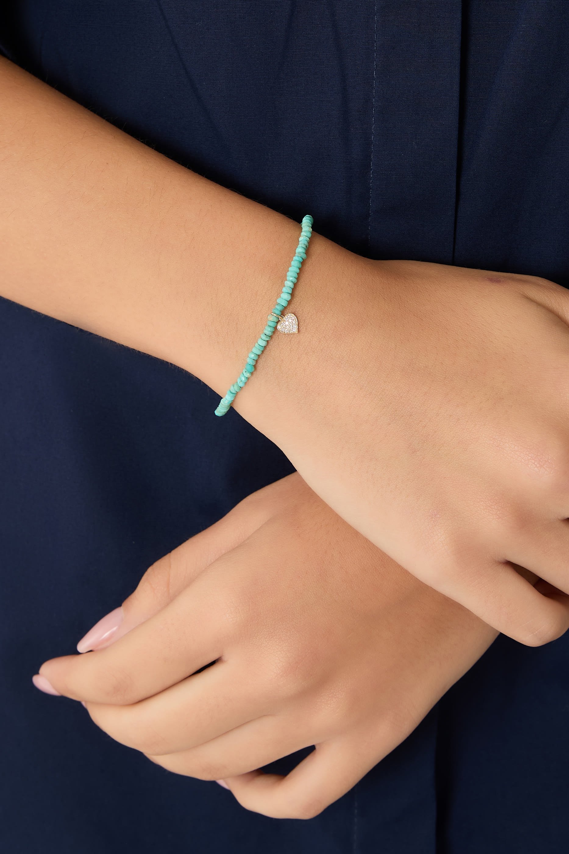 Playing Card Heart Charm Beaded Bracelet, 14k Yellow Gold & Onyx, Diamonds