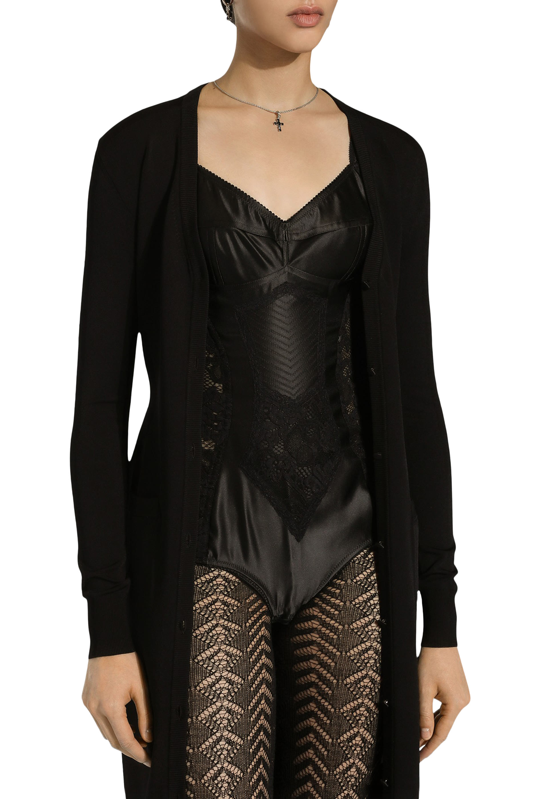 كارديجان طويل بشعار الماركة نسيج فيسكوز مطاطي