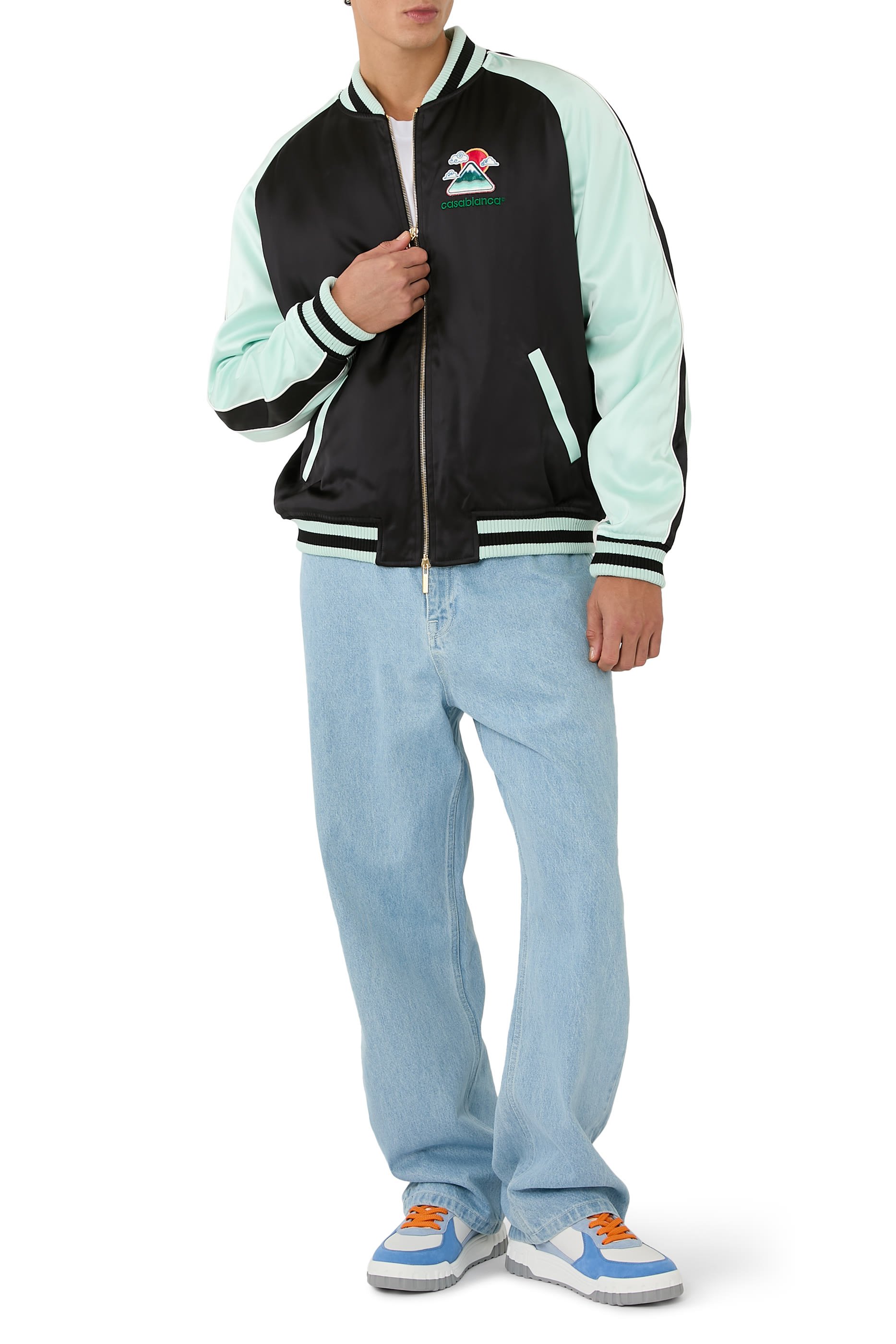 Embroidered Satin Bomber Jacket