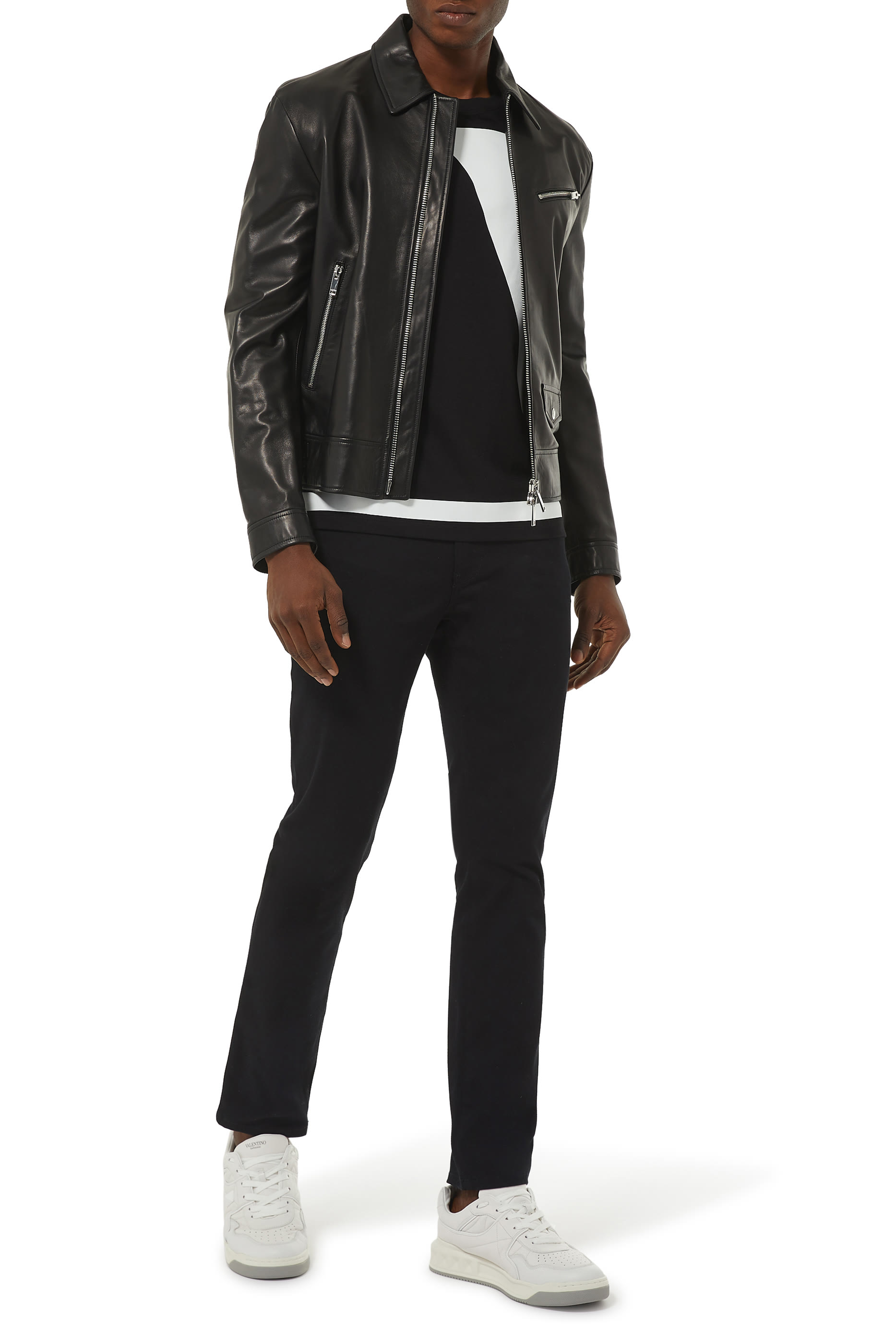 جاكيت جلد بنسيج إنتارسيا من الخلف