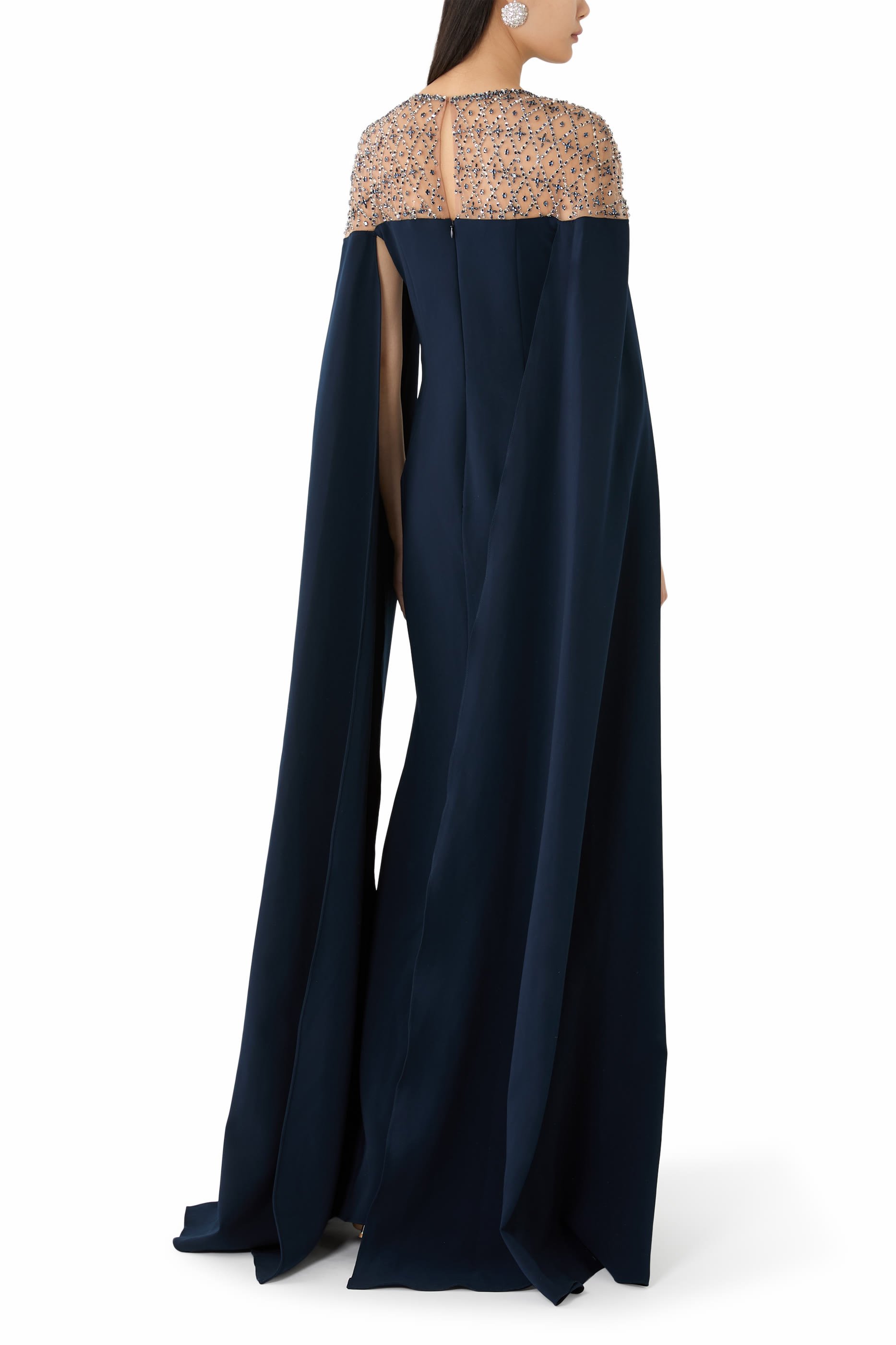 Beaded Cape Sleeve Evening Gown