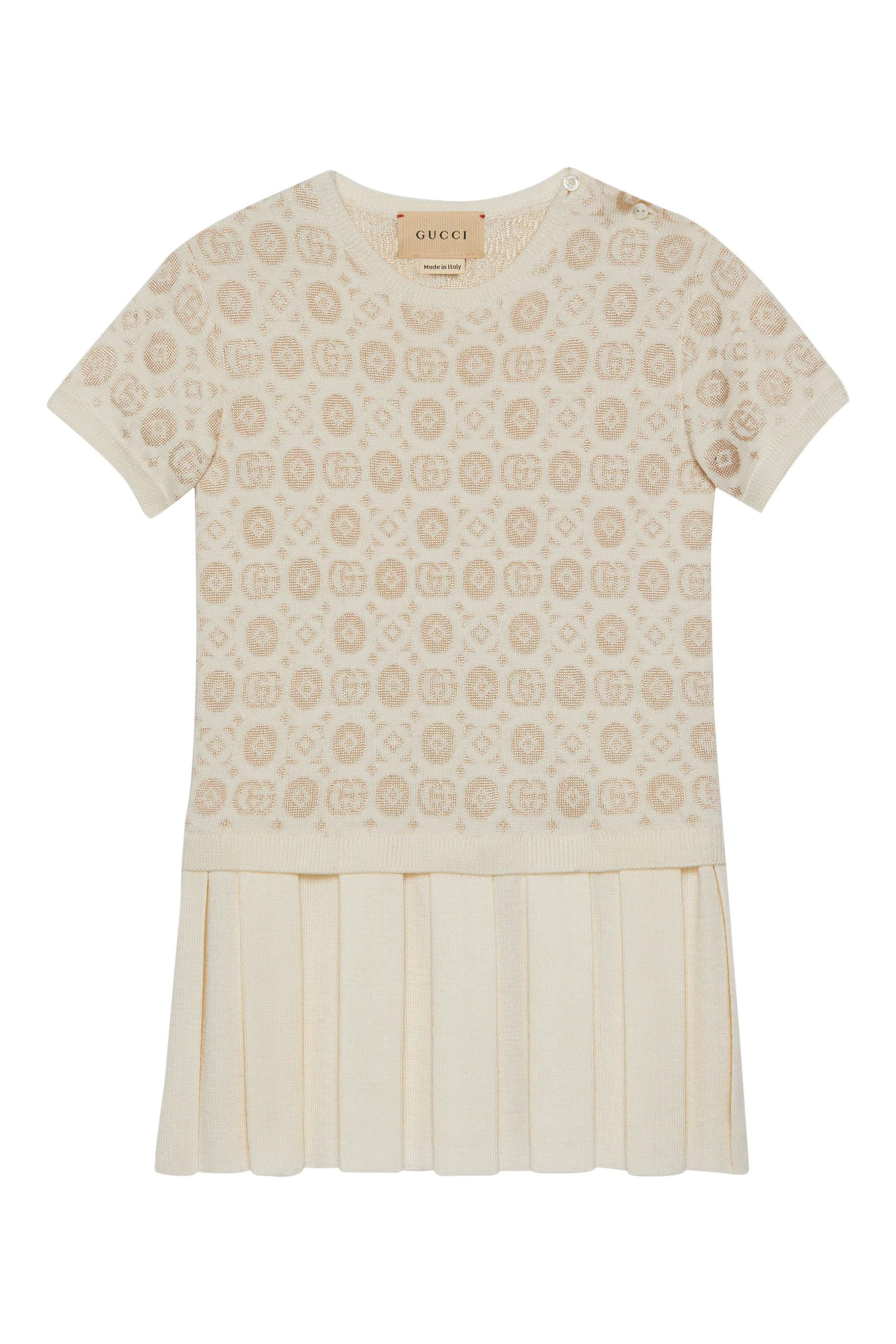 فستان للأطفال بنقشة هندسية بحرفي شعار الماركة صوف