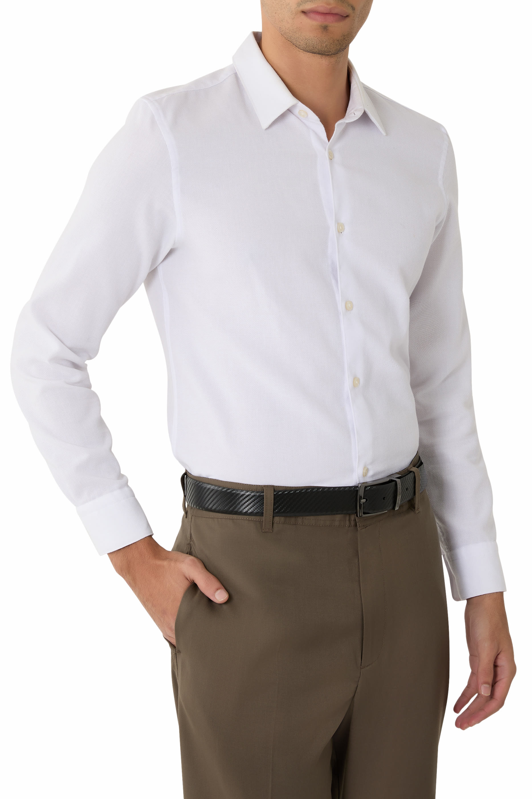 حزام بتصميم بوجهين جلد مزين بنقشة