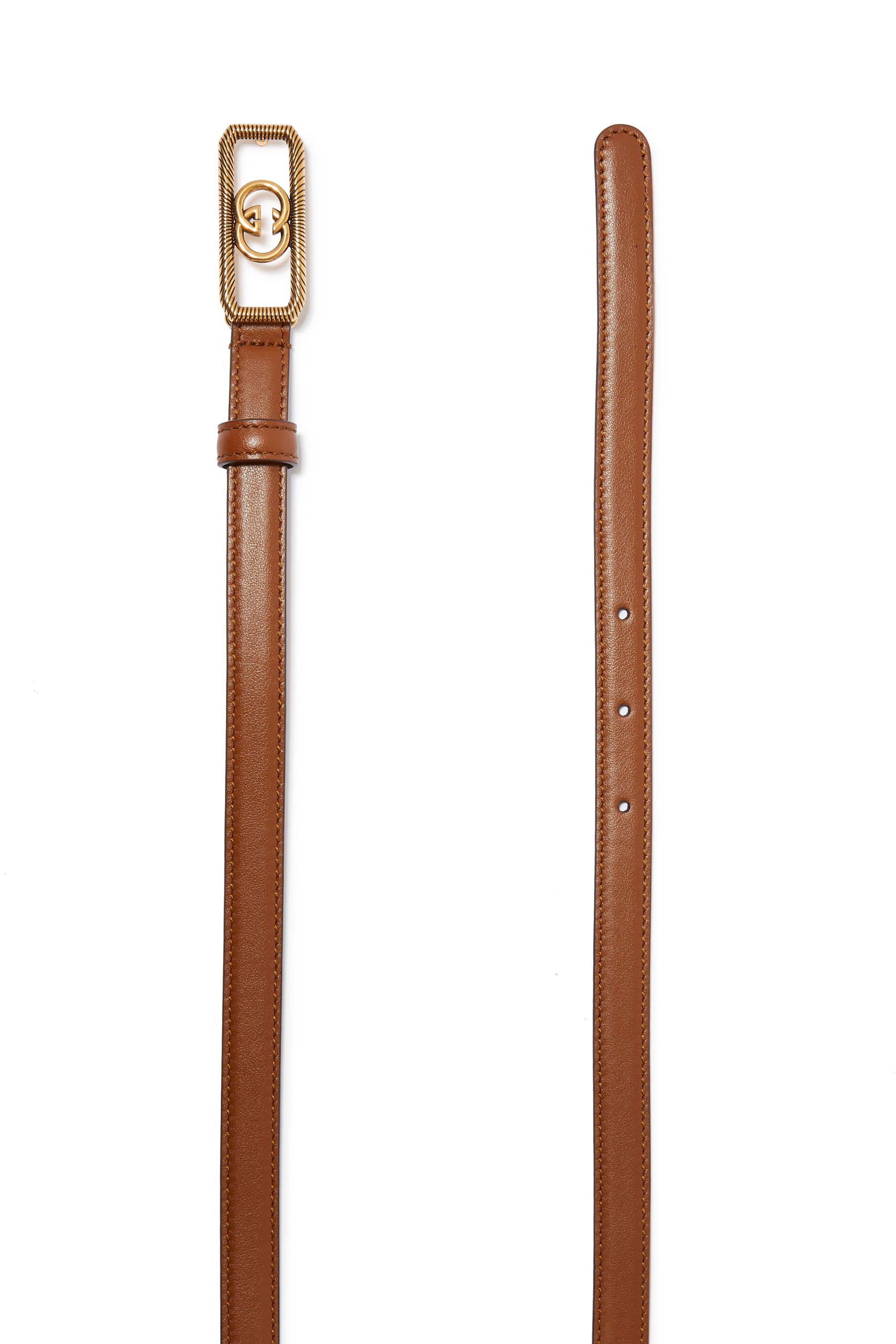 حزام رفيع بمشبك حرفي شعار الماركة بتصميم متداخل