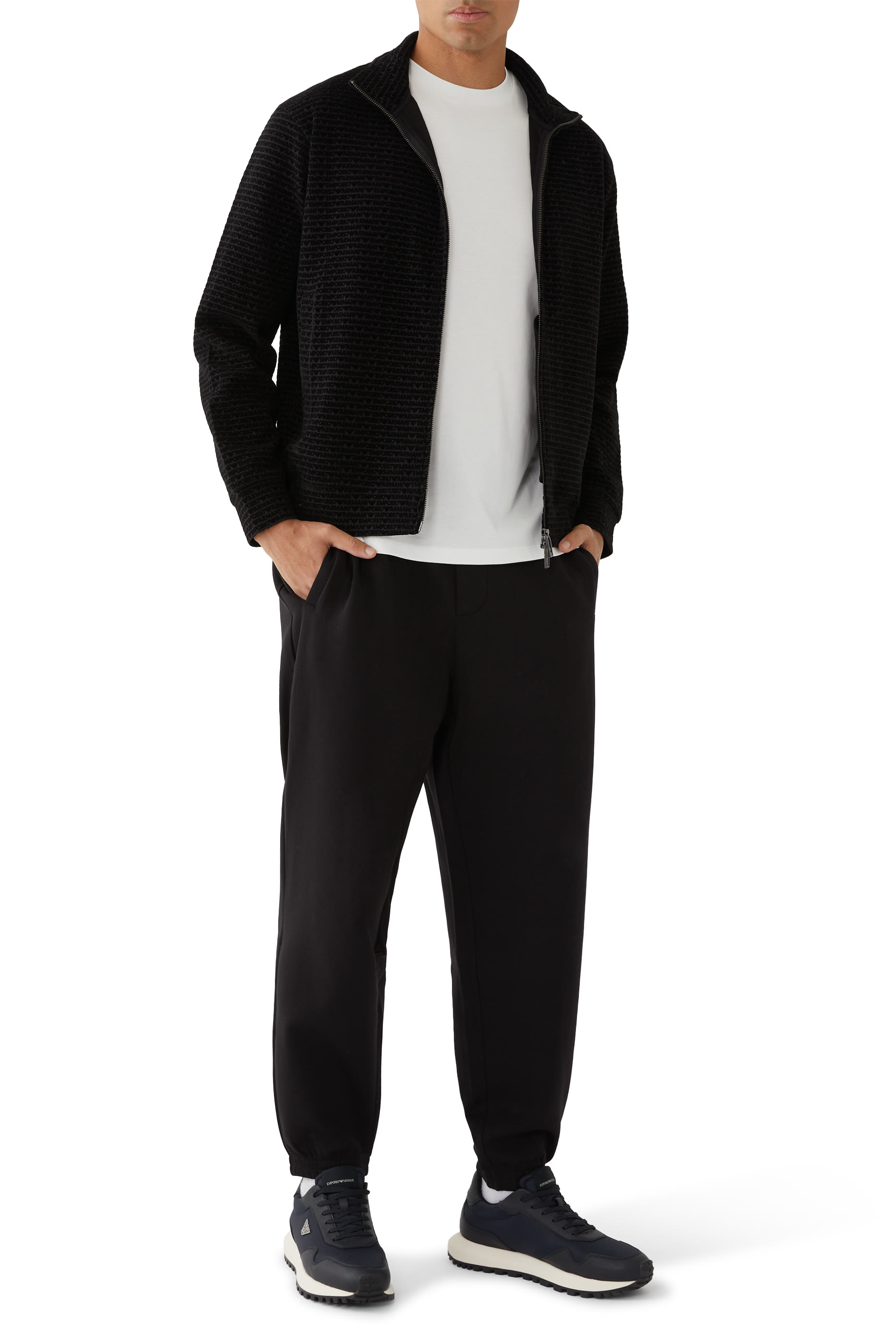 سويت شيرت بسحاب كامل ونقشة شعار الماركة بملمس بارز بالكامل جرسيه