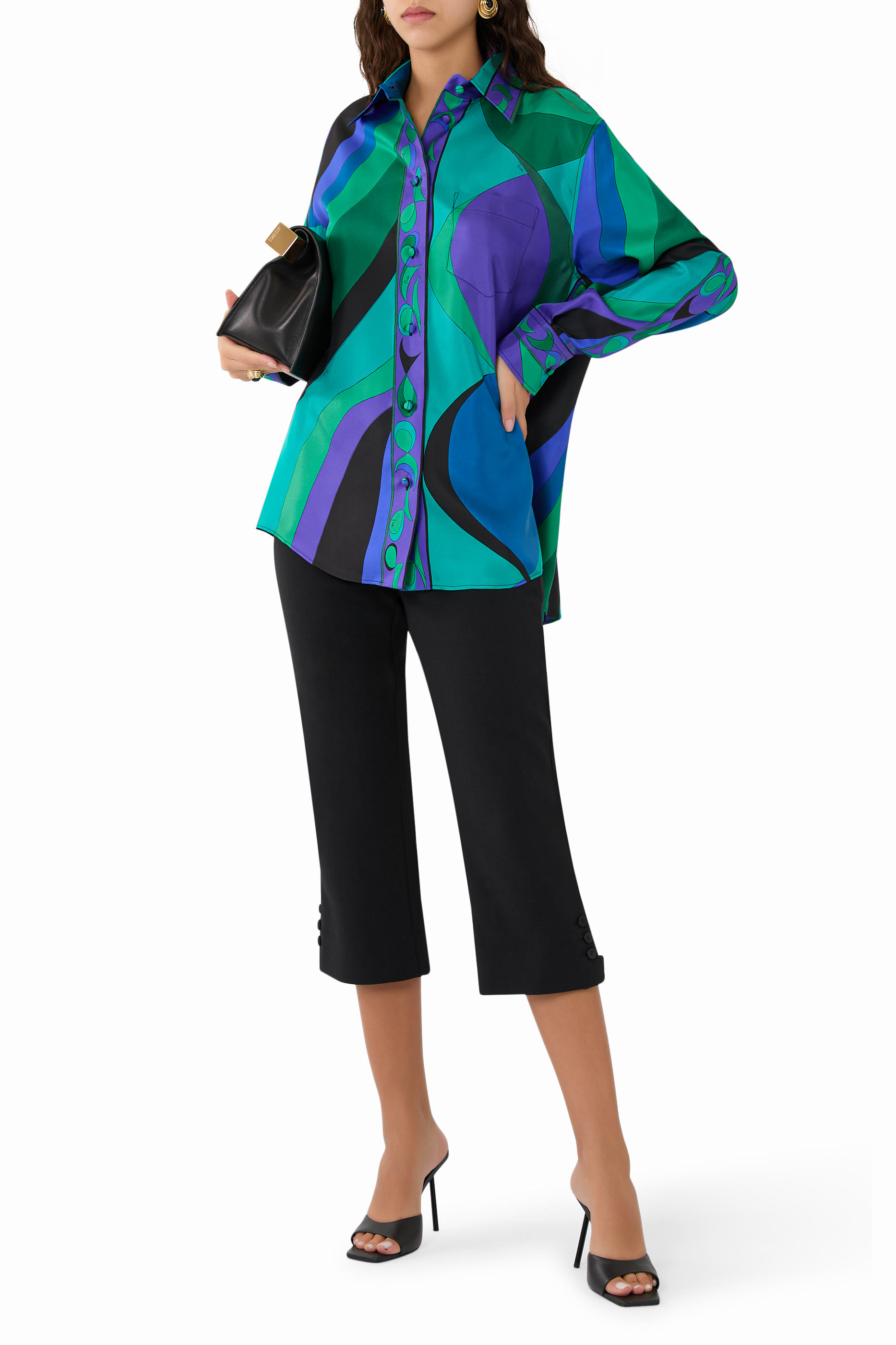 قميص بطبعة بيسكي وقصة فضفاضة حرير