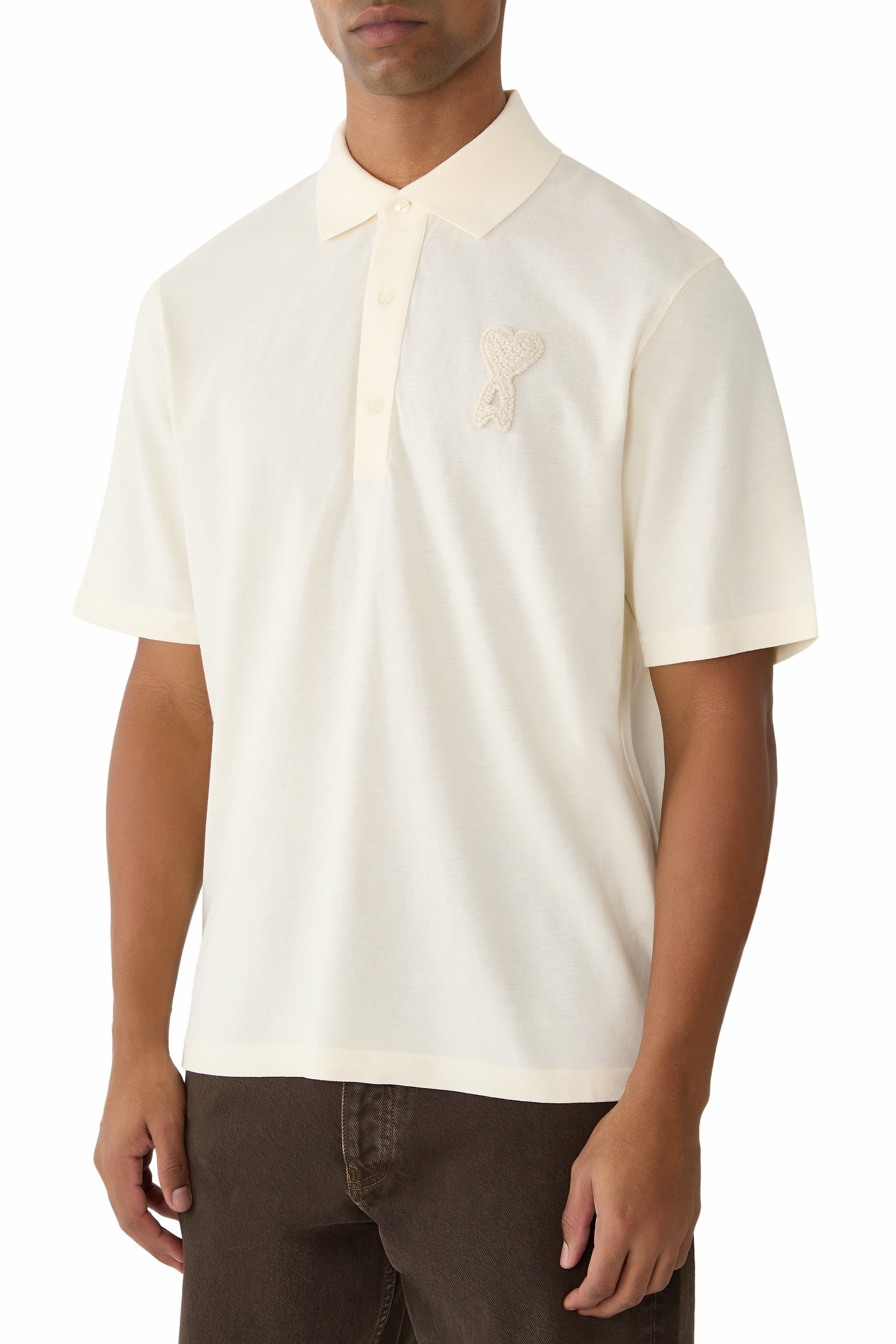 قميص بولو امي دو كور منسوج برقعة شعار الماركة قطن