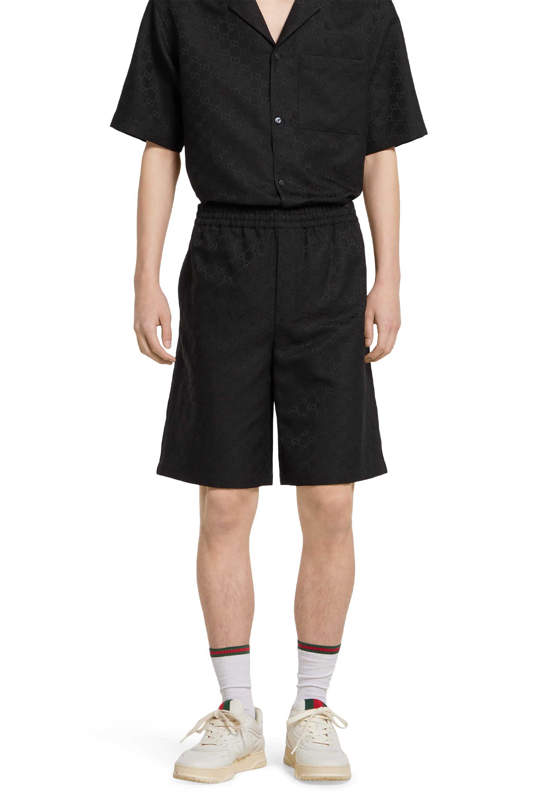 شورت محفور بشعار الماركة مزيج قماش قنب وكتان