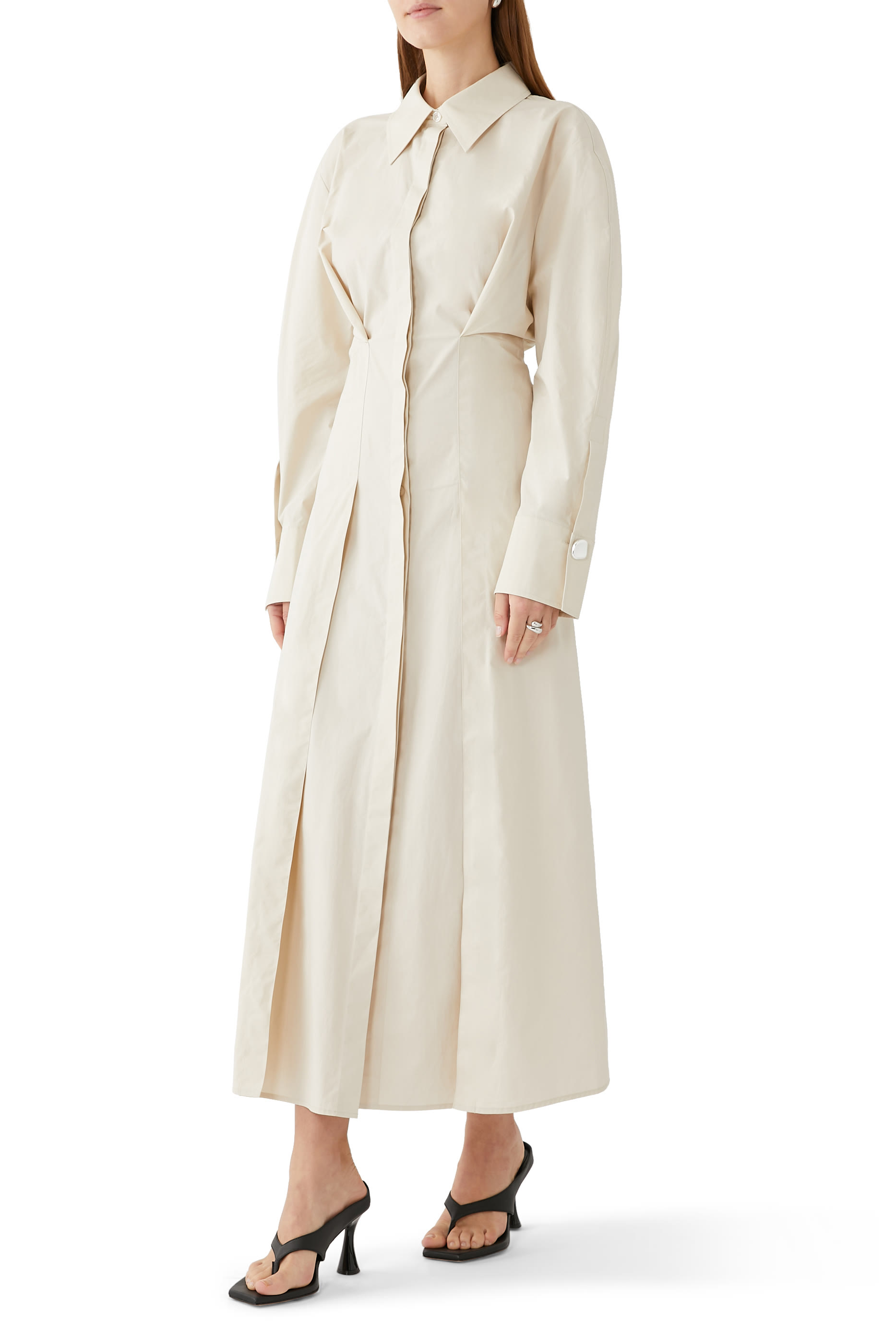 فستان بخصر مزموم بوبلين