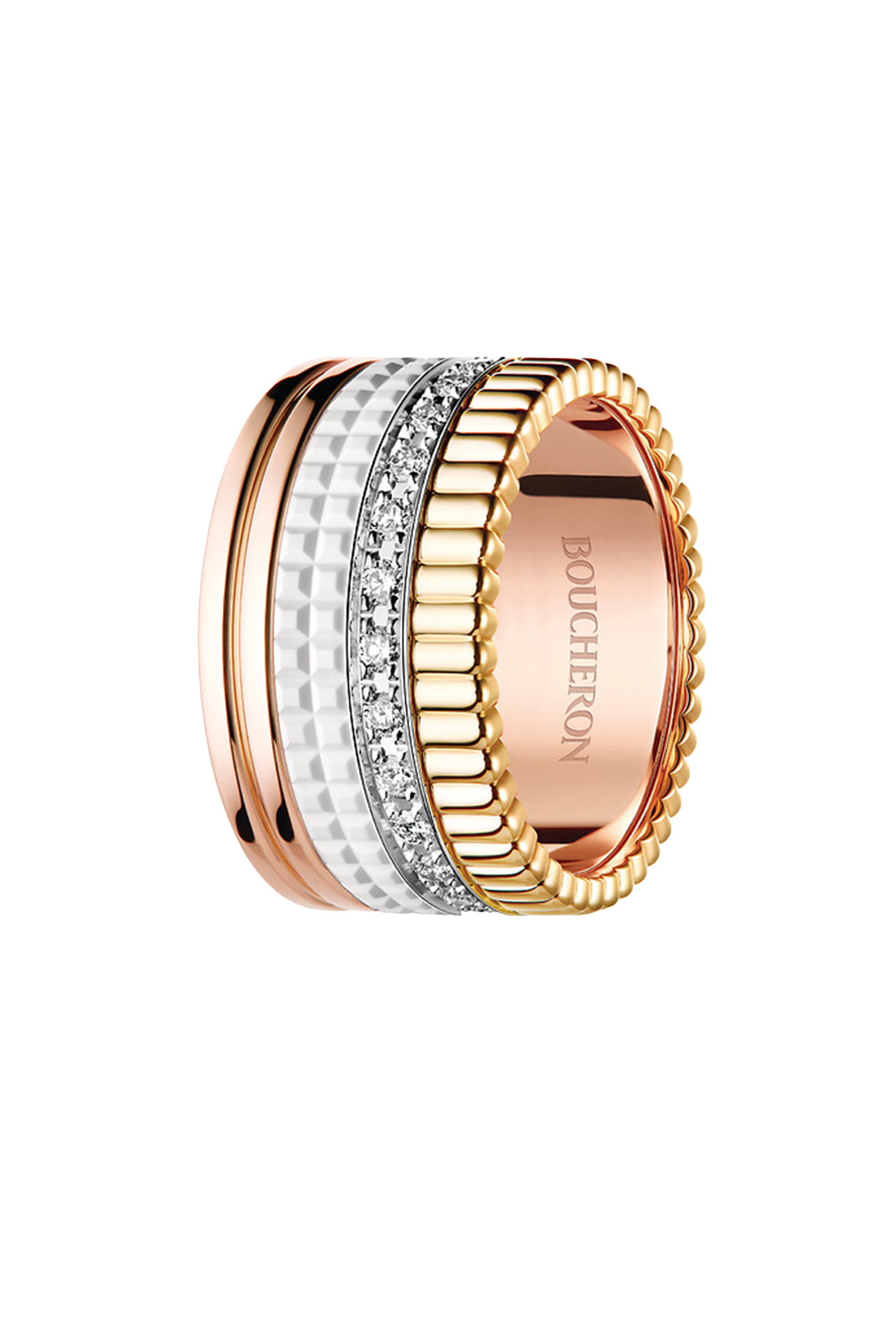 خاتم كاتر إصدار وايت مرصع بالماس مقاس L، ذهب مختلط عيار 18