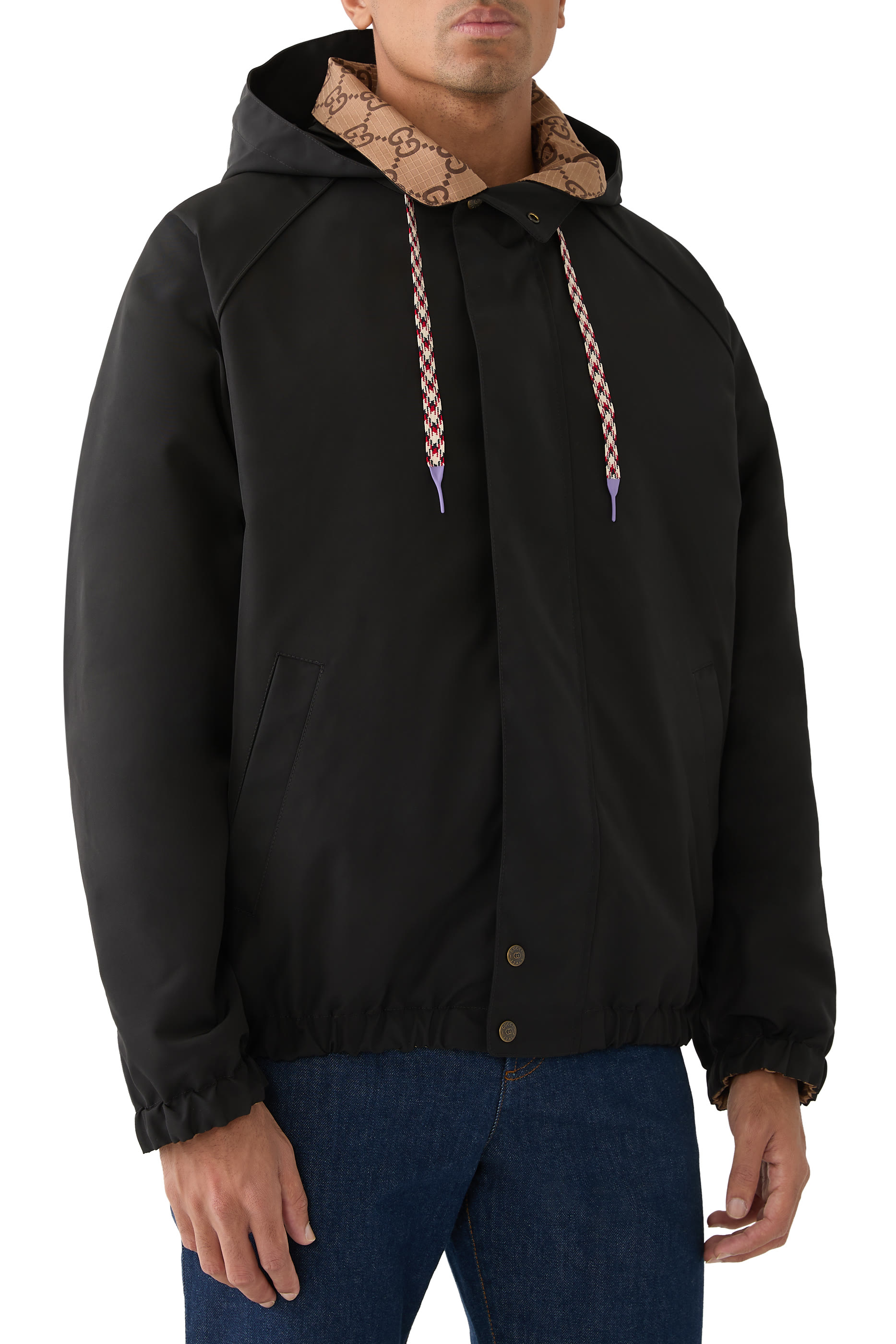 جاكيت بتصميم بوجهين مزين بشعار الماركة قماش قنب