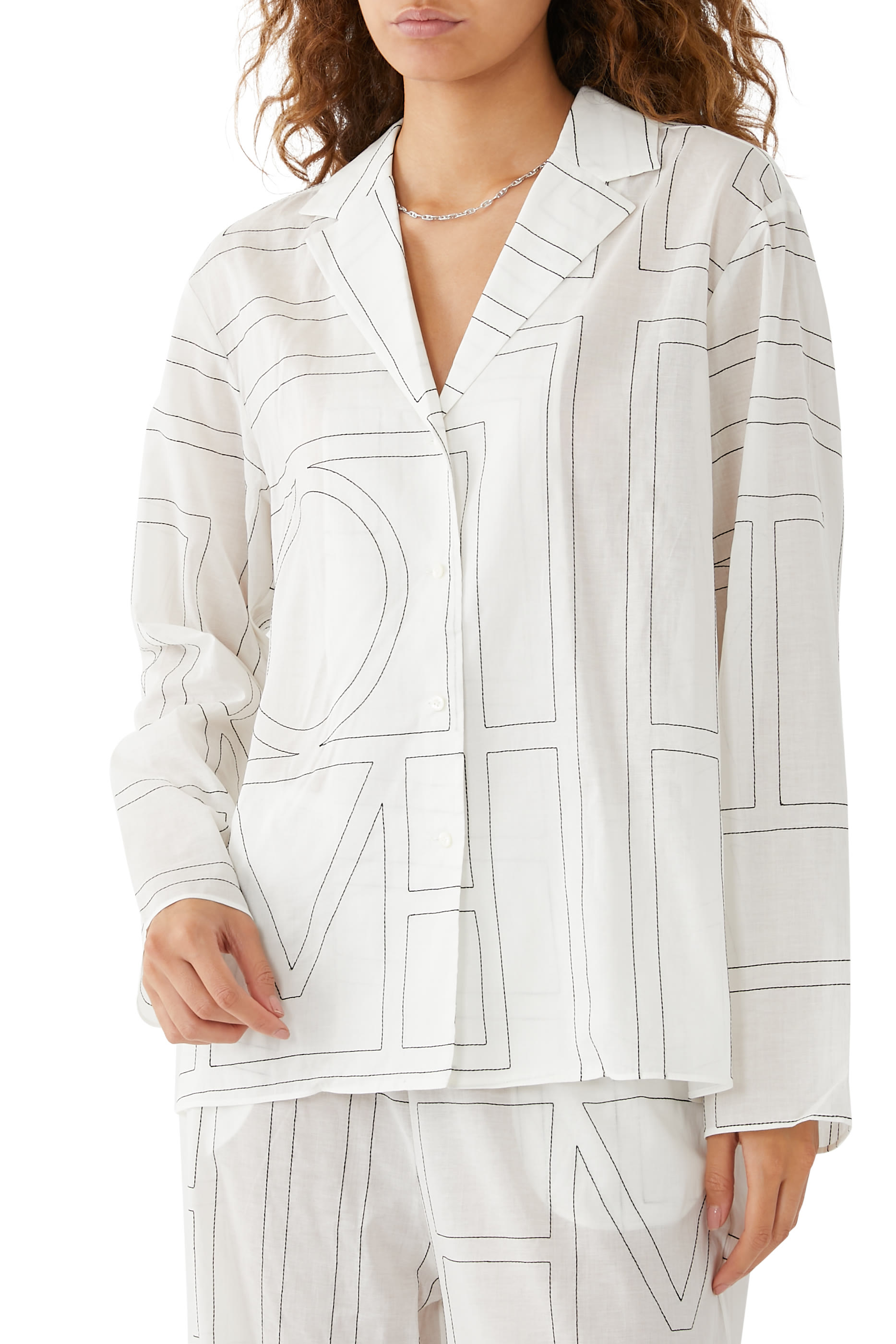 بلوزة بيجامة قطن مزينة بشعار الماركة