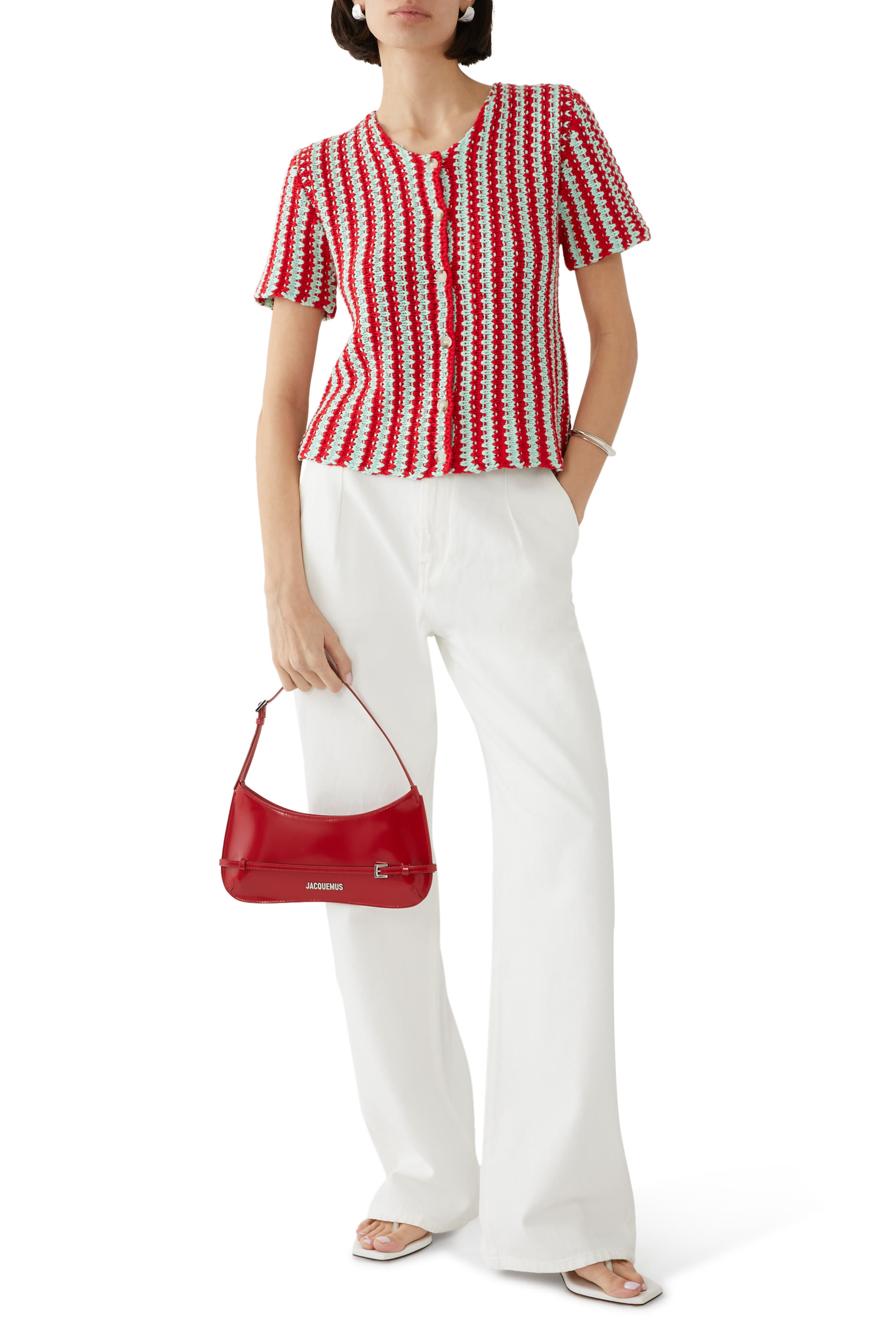 قميص بنقشة خطوط متعرجة كروشيه